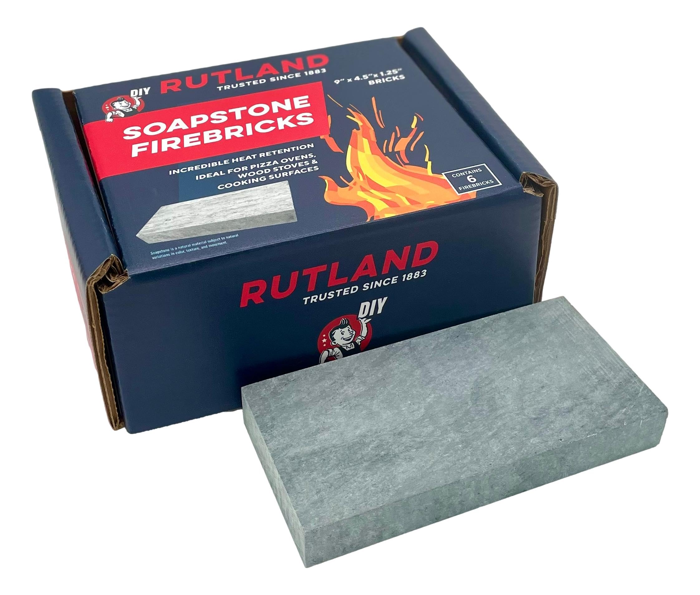 Rutland Soapstone Fire Bricks, Premium Firebricks for Wood-Burning Fireplaces & Woodstoves, Blue-Gray, 2,700+ F, Case of 6
