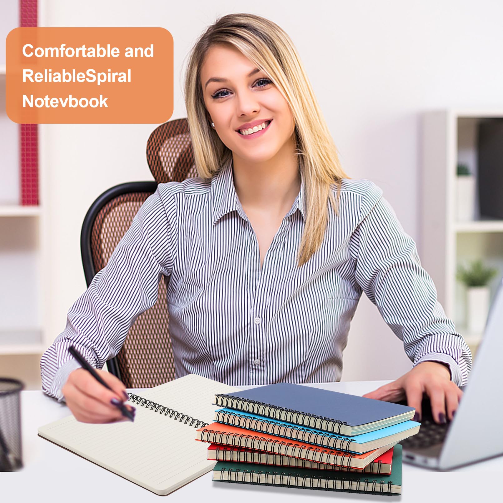 Erinnmy Paquete de 6 cuadernos de espiral de tapa dura, cuadernos A5 con rayas universitarias, 5.5 x 8.5 pulgadas, cuaderno en espiral para trabajo, estudio, oficina, suministros escolares, 80 hojas,