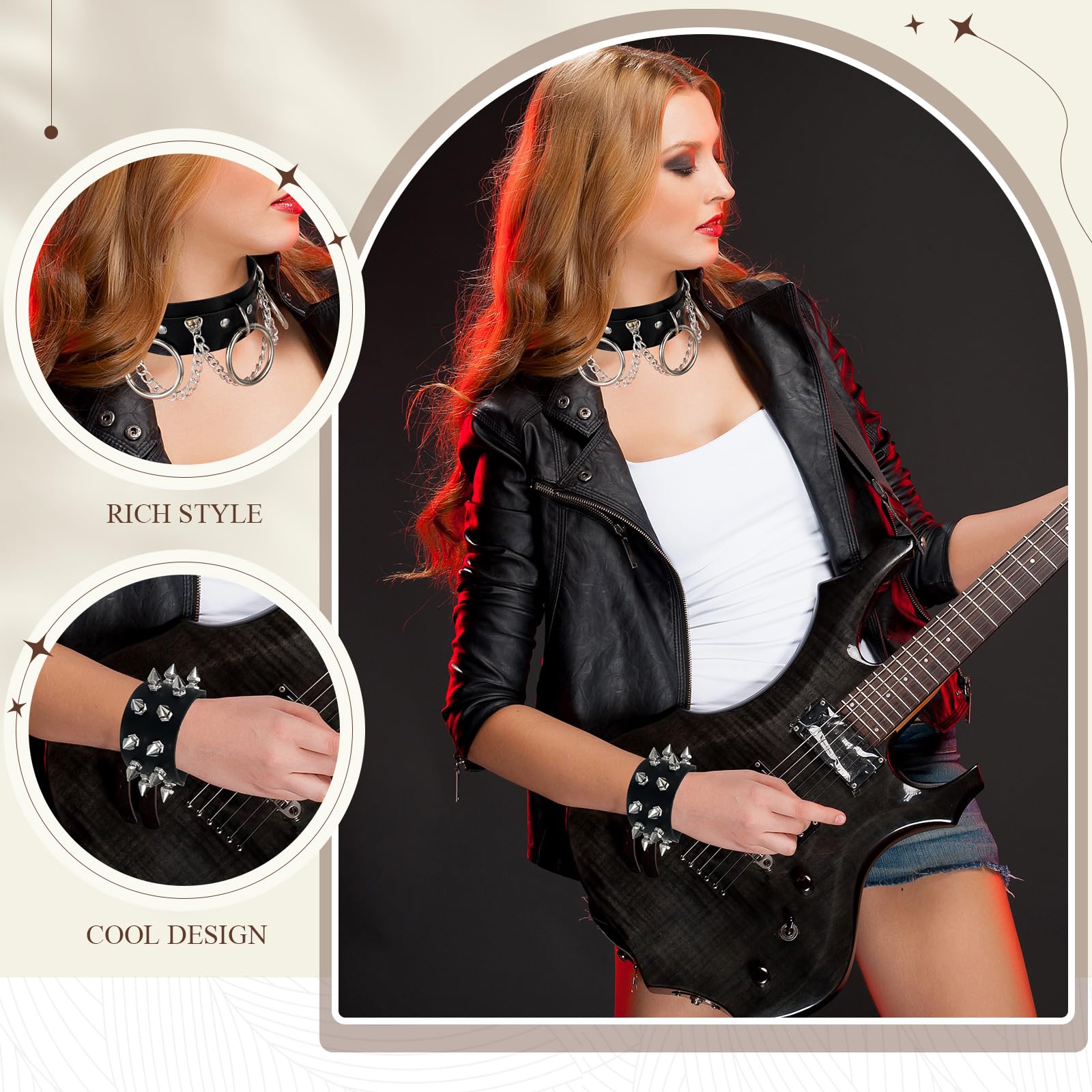 Cunno 13 Pcs Leather Spike Choker Studded Bracelet Cuffs Set Gothic Punk Rock Jewelry Set Costume Accessory