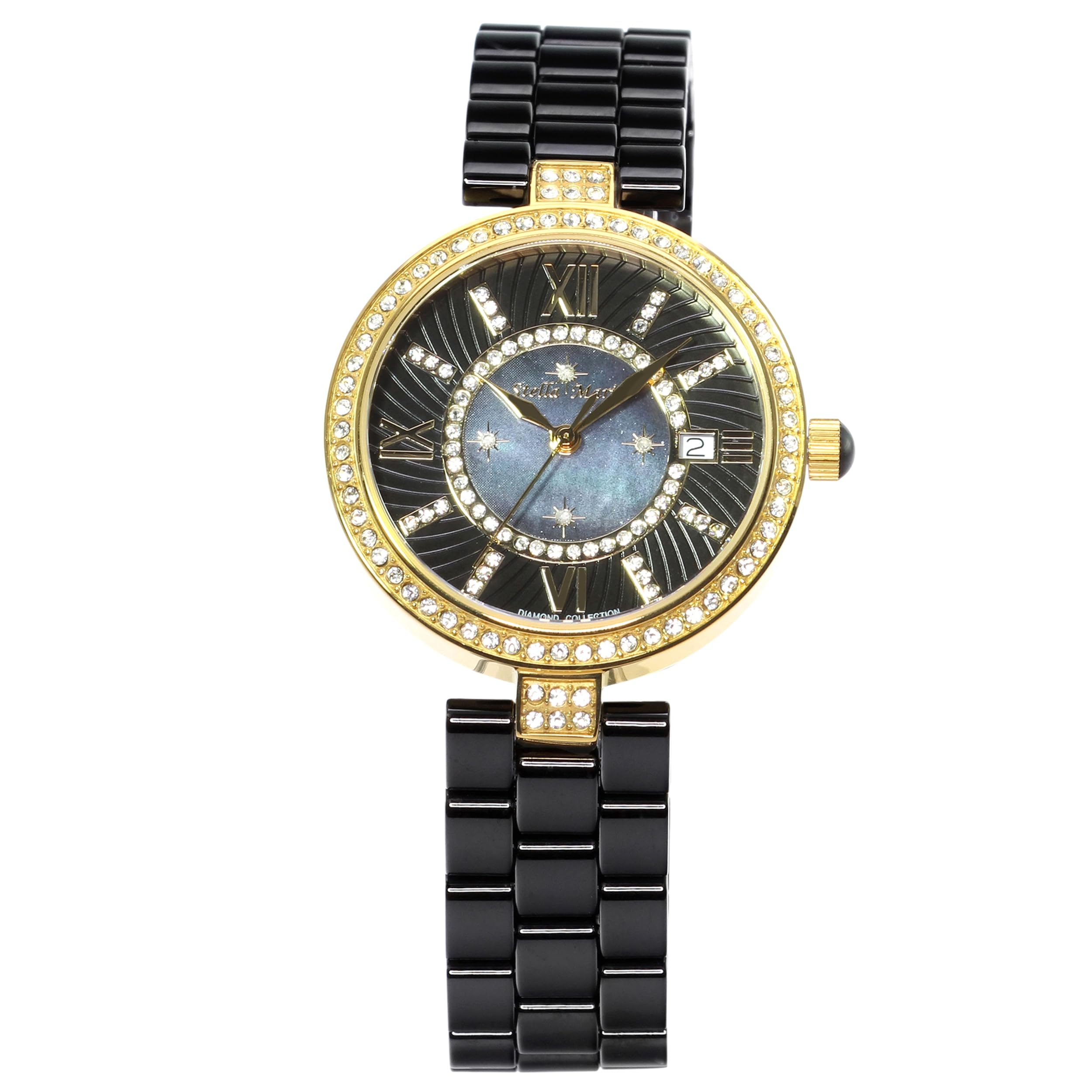 Stella Maris Damen Armbanduhr - Analog Quarz - Premium Keramik Armband - Perlmutt Zifferblatt - Diamanten und Swarovski Elemente - STM15SM6