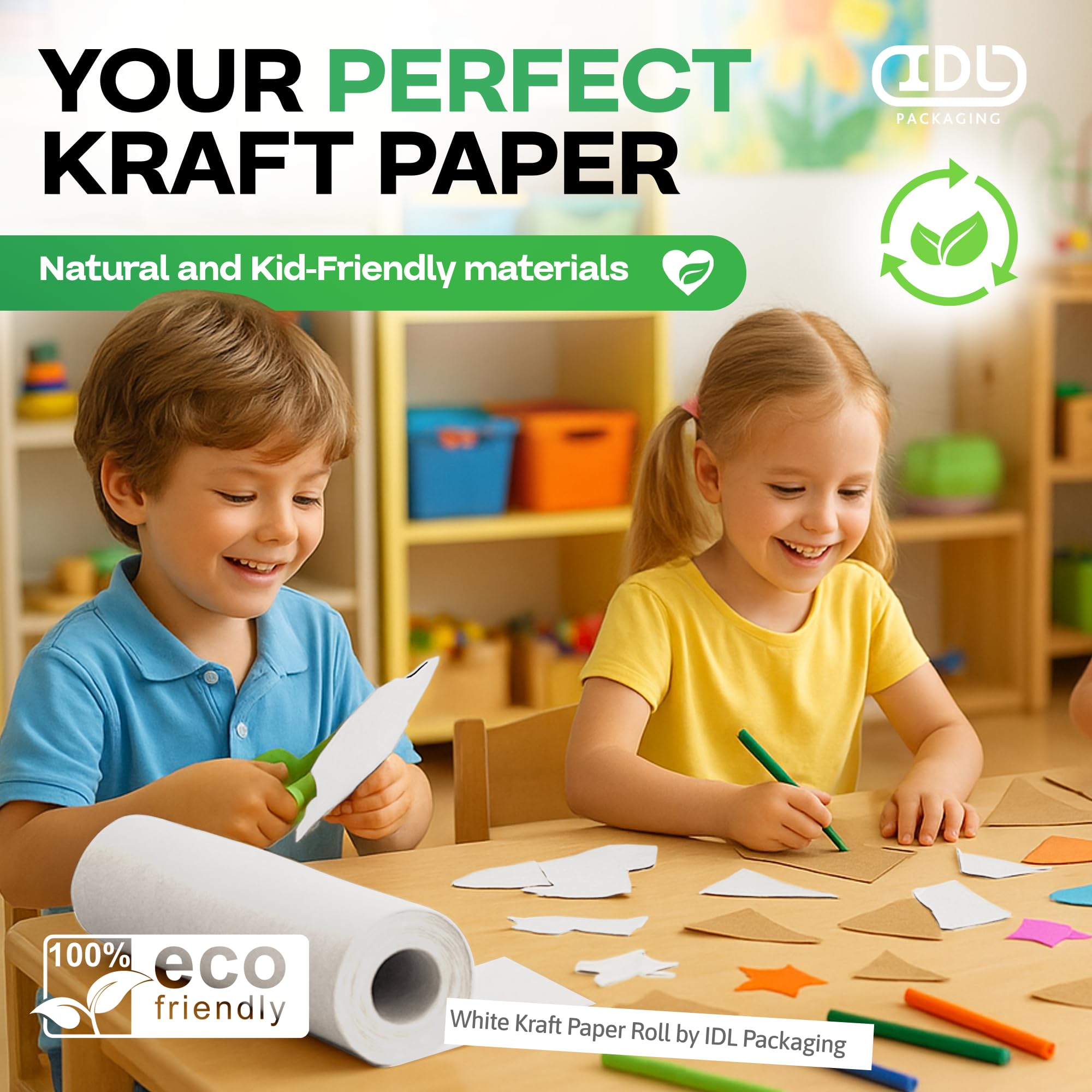 Rollos de papel blanco de 48 x 2160 pulgadas, paquete de 2 – Papel kraft blanco de calidad fabricado en Estados Unidos de 50 libras de grosor para embalaje, envío, manualidades/artes, material de