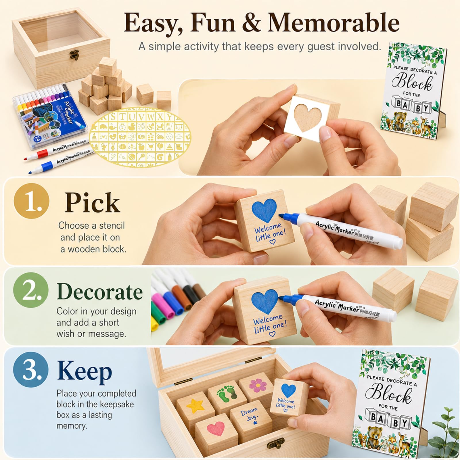 176 Stück Babyparty Spiele Set, Holz Kreativität Baby Shower Spiele