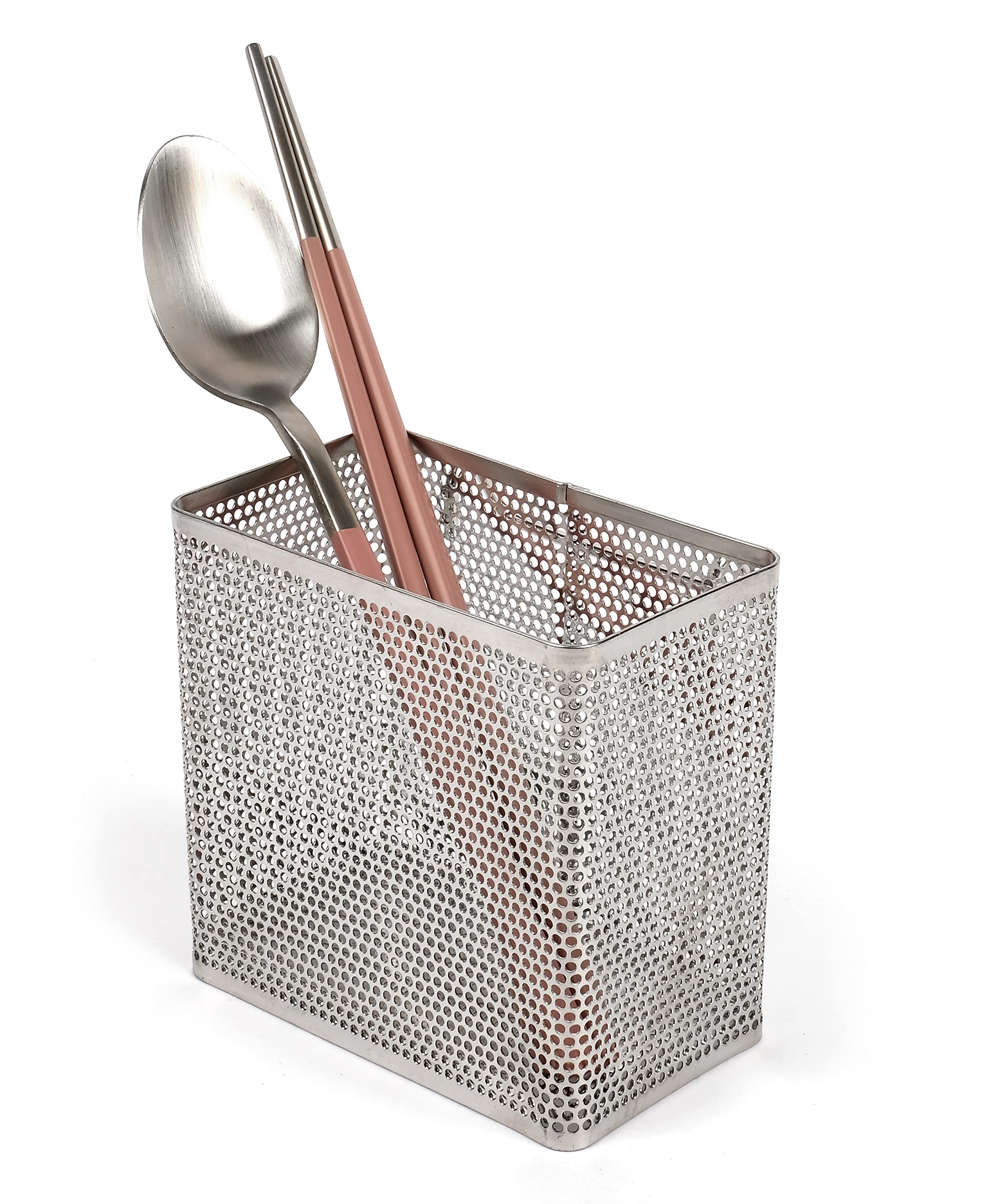 LENITH Kitchen Utensil Chopsticks Perforated Holder with Hooks - 304 Stainless Steel Storage for Organizer Dishwasher Safe (Small Rectangle)