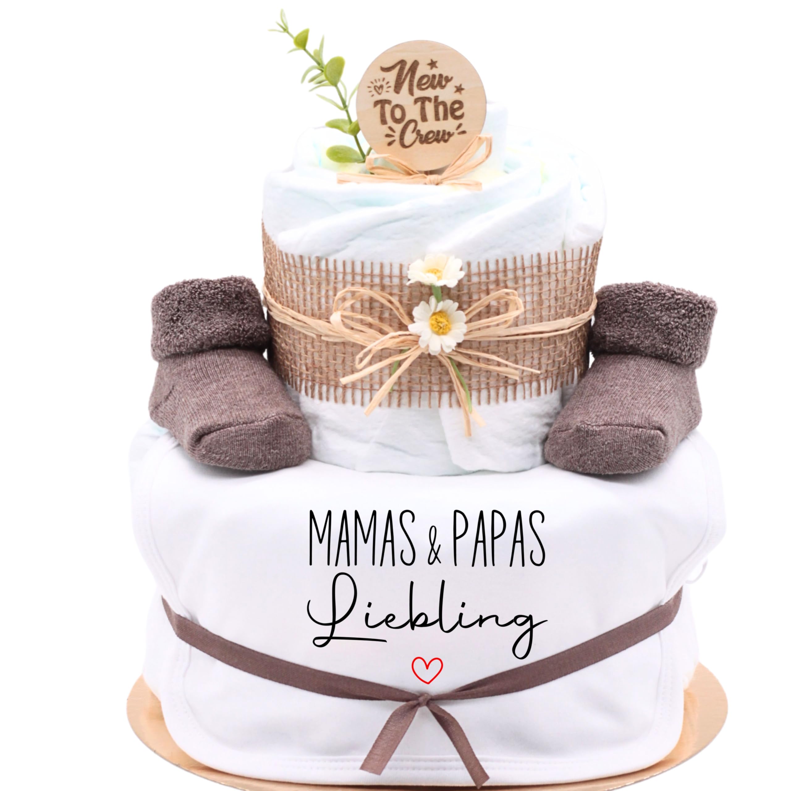 Trend Mama | Windeltorte | Nature Design | Spruch wählbar| Lätzchen, Kuschelsocken |Geschenk Geburt (Design| Mamas & Papas Liebling)