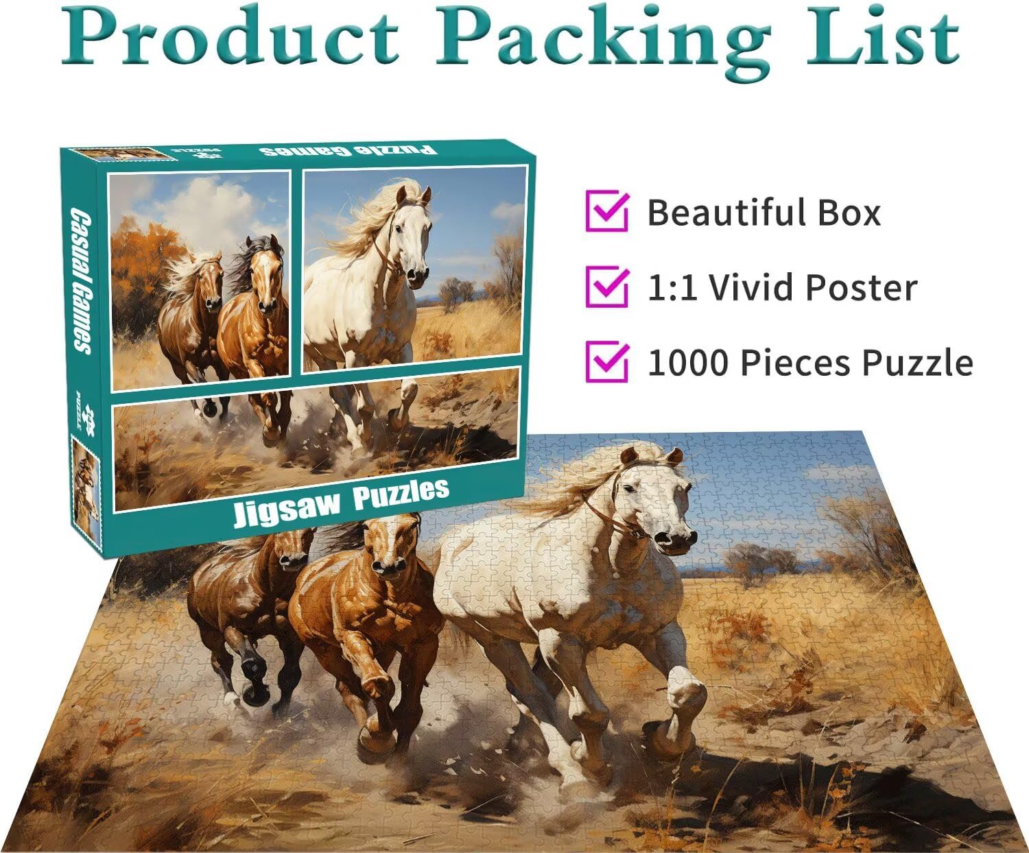 Pferd Puzzle für Erwachsene Kinder Anspruchsvoll 5000 Teile Impossible Klassische Puzzles Schwer Tier ab 8 9 10 Jahre Mädchen Jungen Jigsaw Kunst Educa, für Dekoration und Geschenke 105x156cm t-621