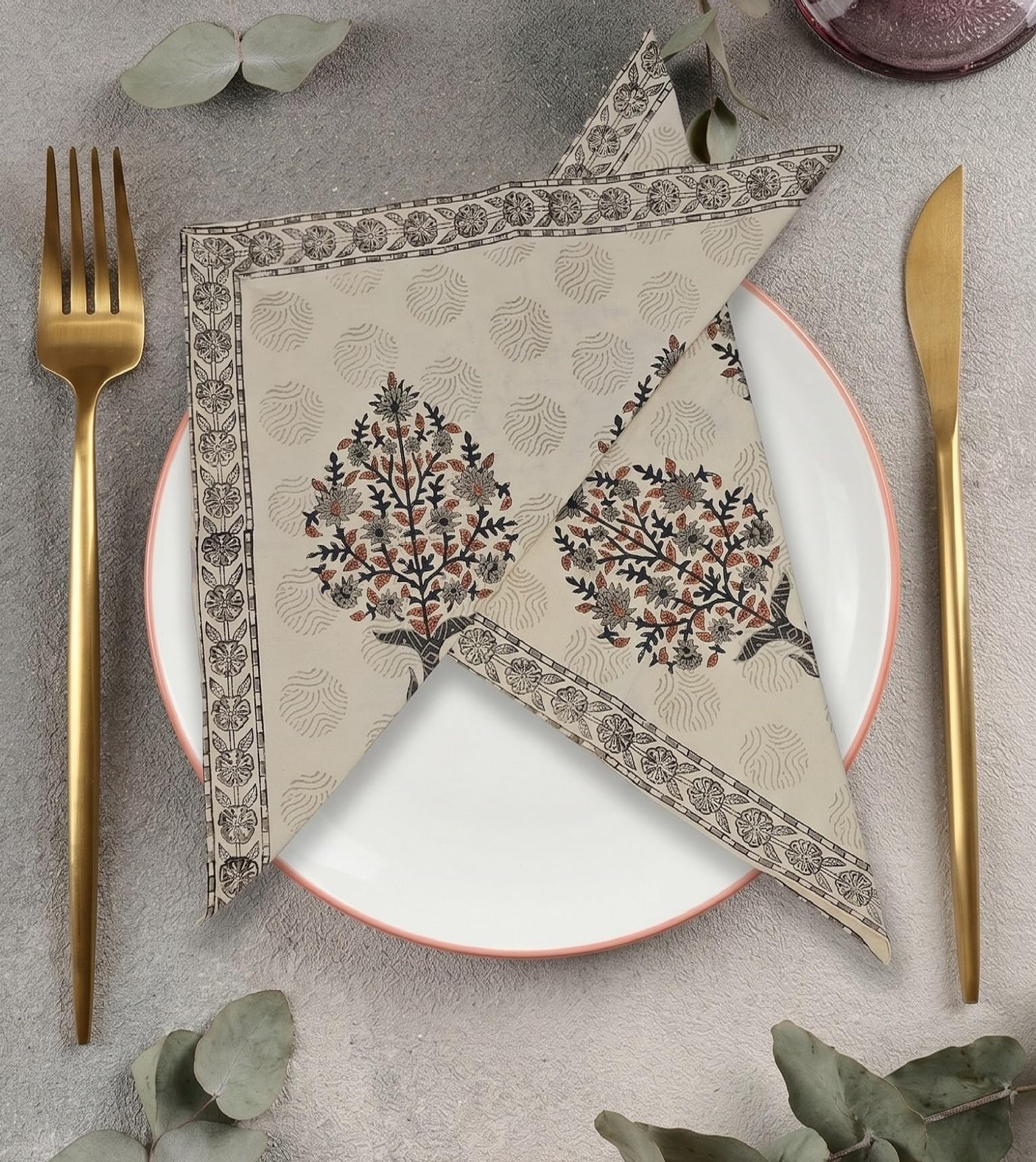 Hand Block Printed Cotton Napkins - Set of 6 -1 Hand Block Printed Cotton Napkins - Set of 6 -1