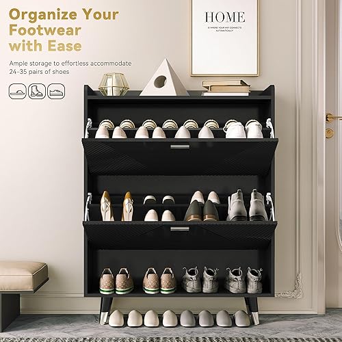 Miniatura 3 de Loswsdg Armario de zapatos para entrada, armario de zapatos delgado oculto estrecho independiente, gran capacidad, 2 cajones abatibles de 7 niveles,