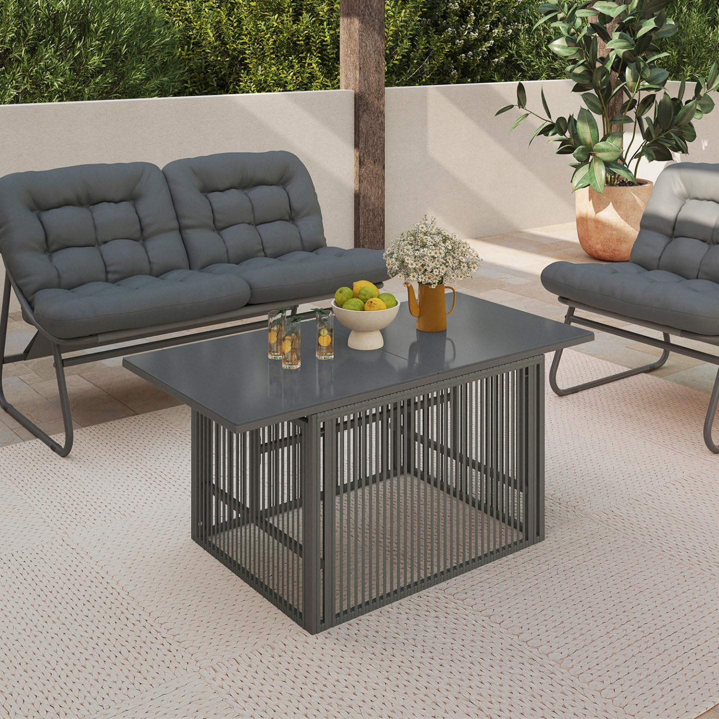 IDMarket - Table Basse de Jardin relevable rectangulaire 100 cm Rio Structure métal et Cordage Gris Anthracite
