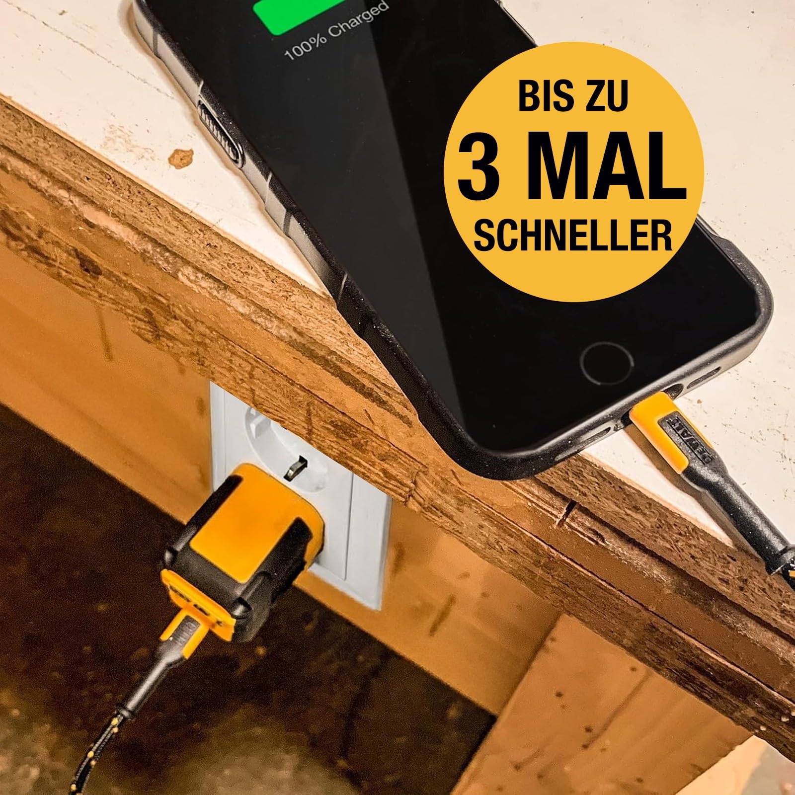 DEWALT Heavy Duty 30W PD USB-C Wandladegerät, Baustellen USB-C Ladegerät, Typ-C Schnellladegerät, EU Stecker, kompatibel mit iPhone 17 16 15 14 13 12 Pro Max iPad Pro
