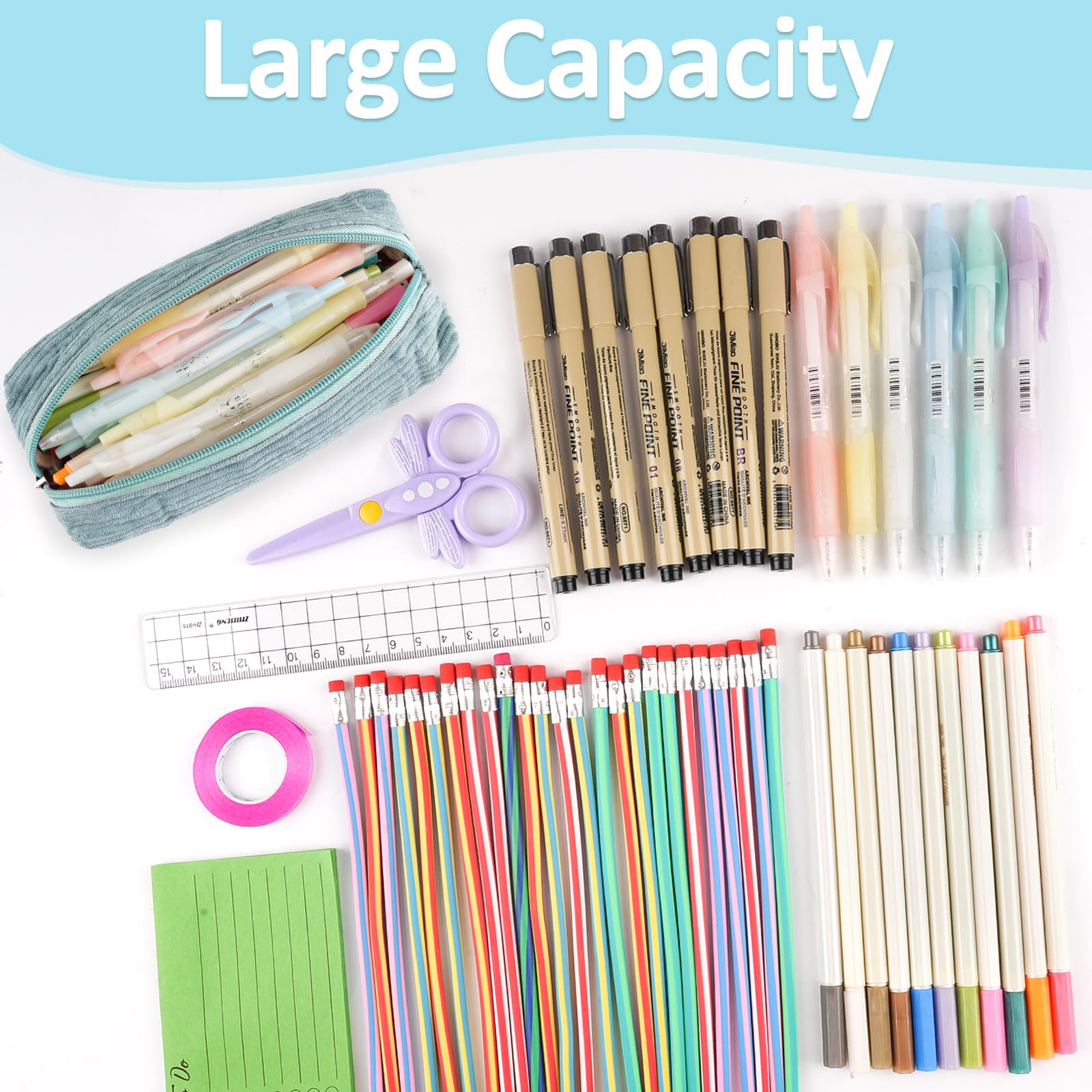 Deepton Pencil Case, Corduroy Cute Pencil Case, Pencilcase, Pen Pouch, Portable Stationery Pencil Bag, Makeup Bag - Image 3