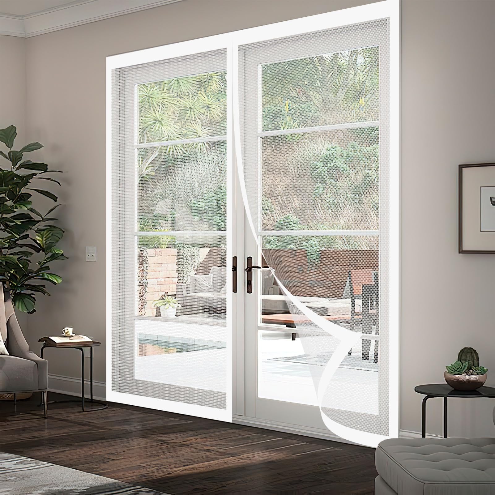 Magnetic Fly Screen Door 83 x 198 cm Keeping Out Flies & Bug, Keep Fresh Air in Fly Screen Door Kid and Pet Friendly for Double Doors, French Doors, Etc., White