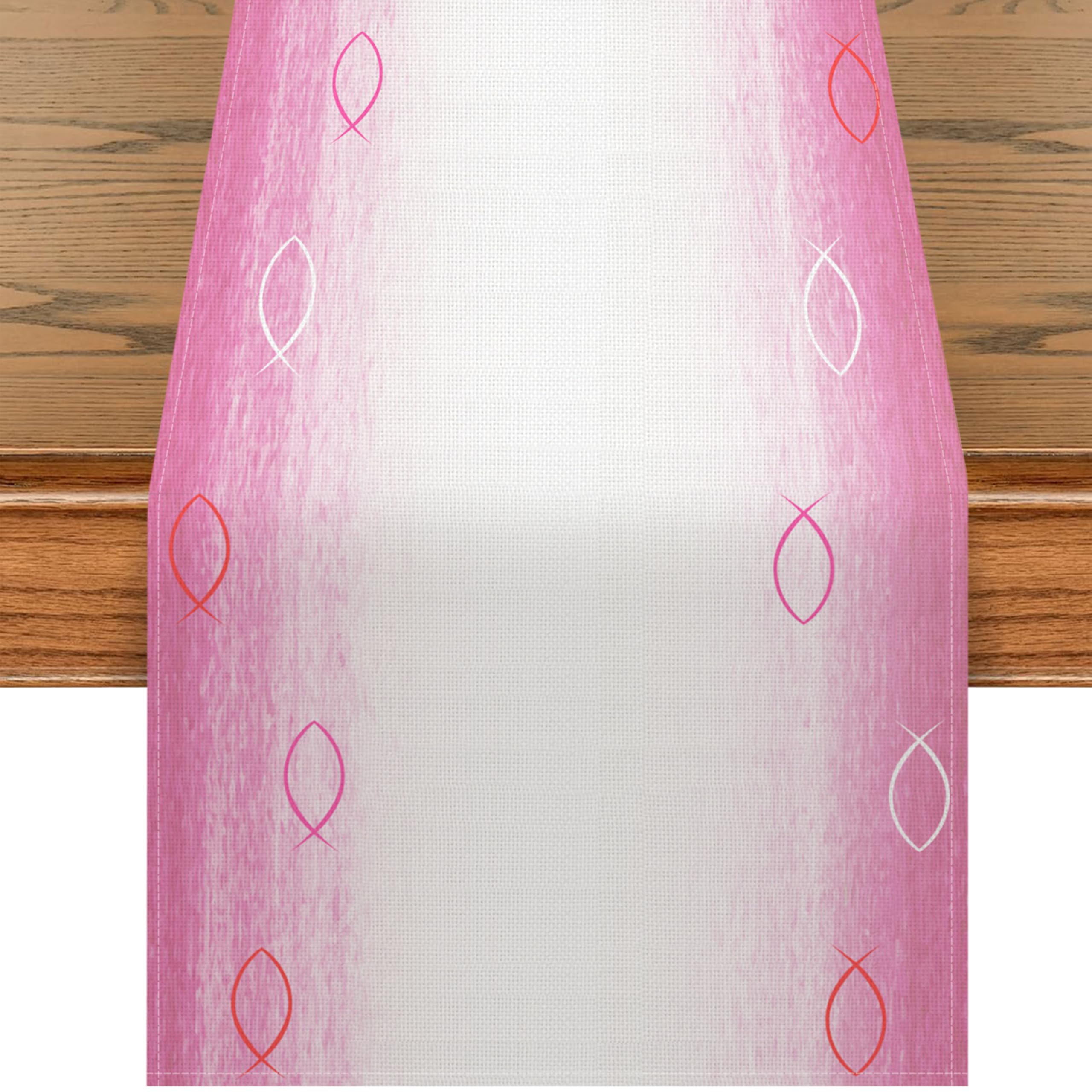 Baptism Table Runner First Holy Communion Decoration For Baby Shower, Baptism Tablecloth Linen, Table Covers for First Communion Baptism Children’s Parties (Pink Fish, 40x 180 cm)