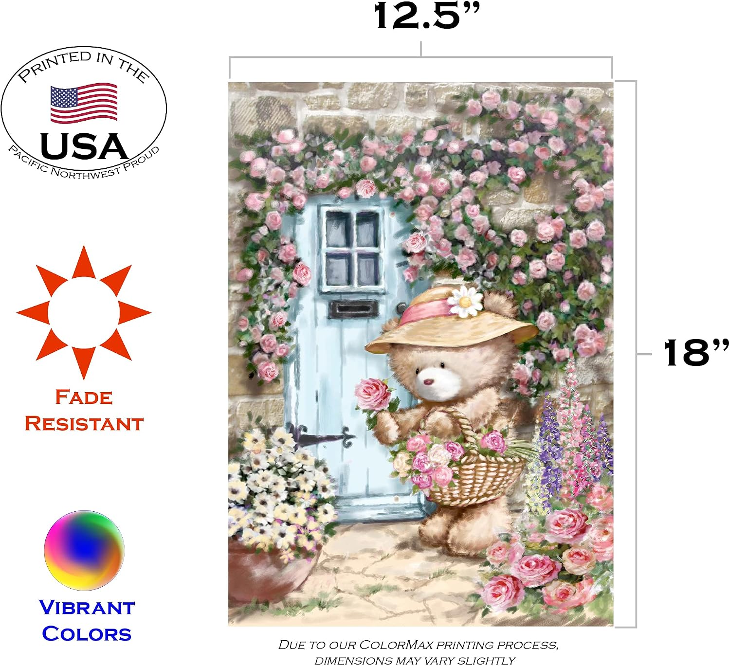 Toland Home Garden Garden Gatherings 12.5 x 18 Inch Decorative Spring Summer Rose Flower Teddy Bear Garden Flag - Image 3