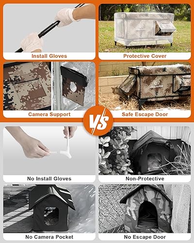 Miniatura 6 de Casa resistente para gatos climatizada al aire libre para invierno, casa térmica para gatos para exteriores con dos puertas, refugio para gatos con