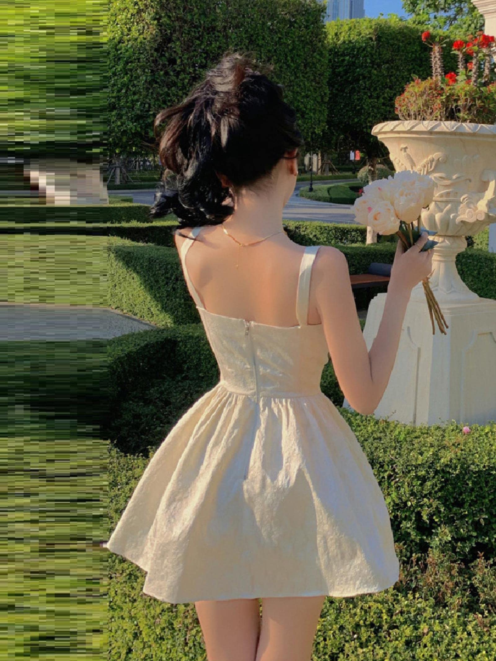 korean backless dress Fashionable Chiffon Suspender Summer Dress Korean Chic Temperament Fresh Ink Painting Print Hollowed Out Backless Dress blue / S 40-50KG main image 0