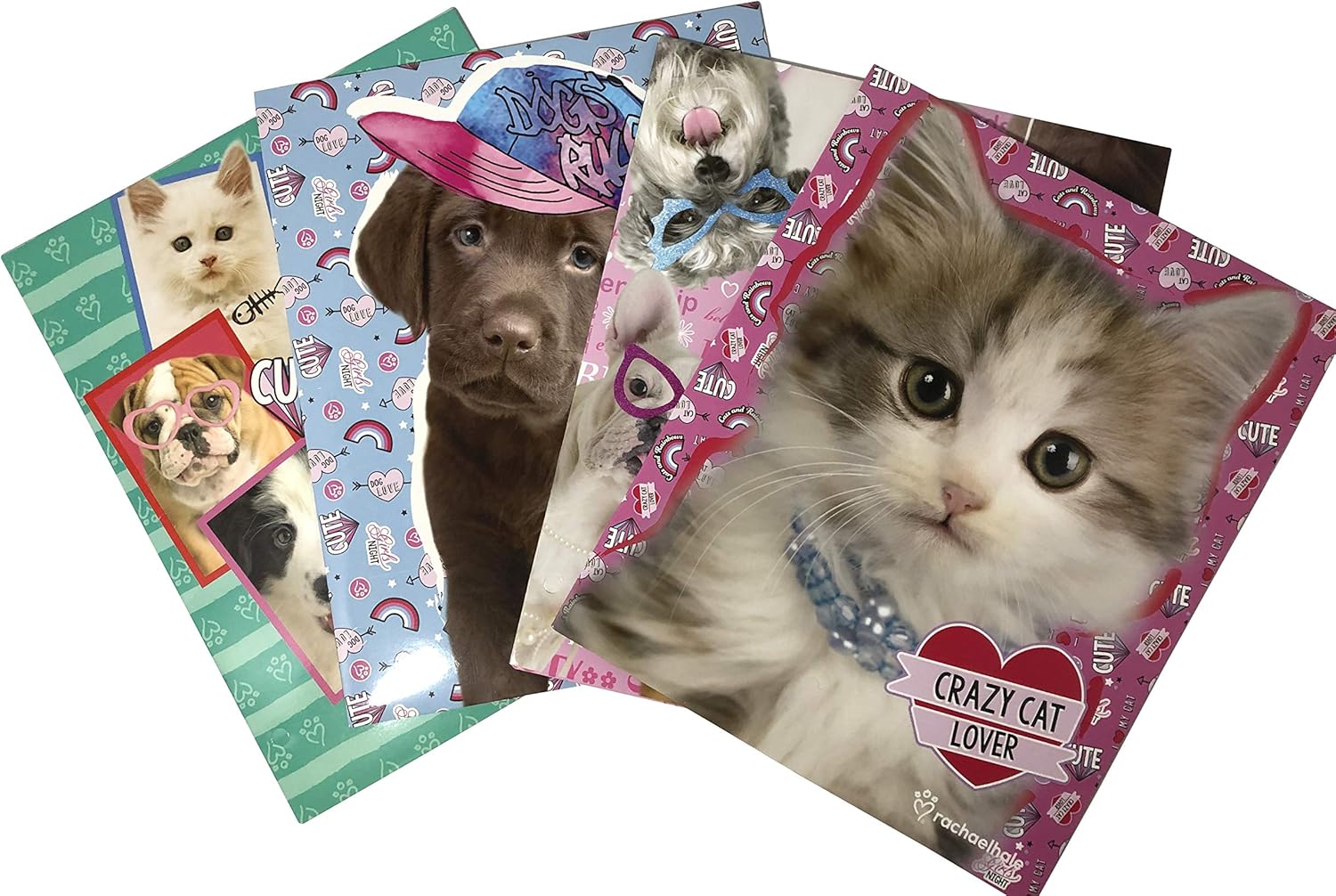 Set of 4 Cats and Dogs Folders (2 Pockets, 3 Rings). You do