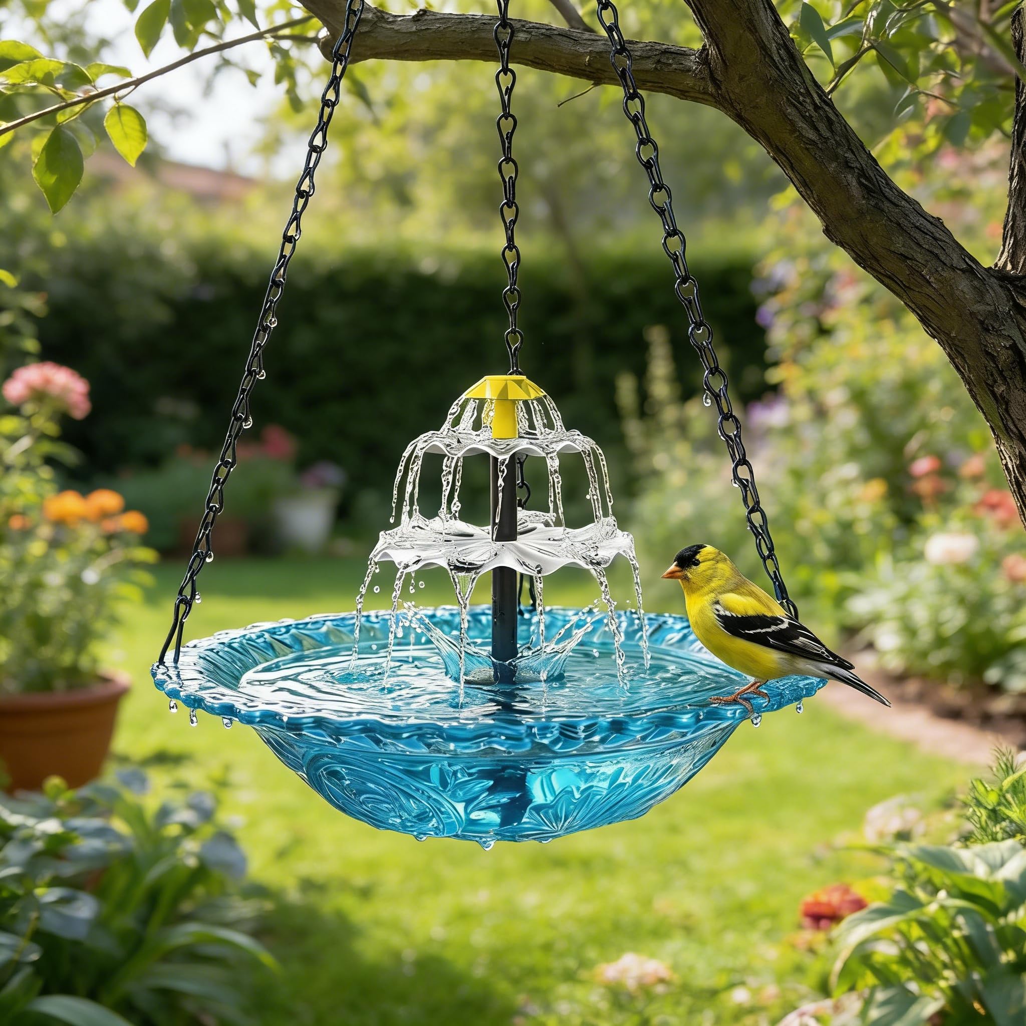 Hanging Solor Bird Bath Fountain, Outdoor Hanging Bird Bath with Solar Fountain Solar Bird Feeder Solar Powered Bird Bath Glass Bowl for Garden Decoration with Attracting Wild Birds(B-blue)