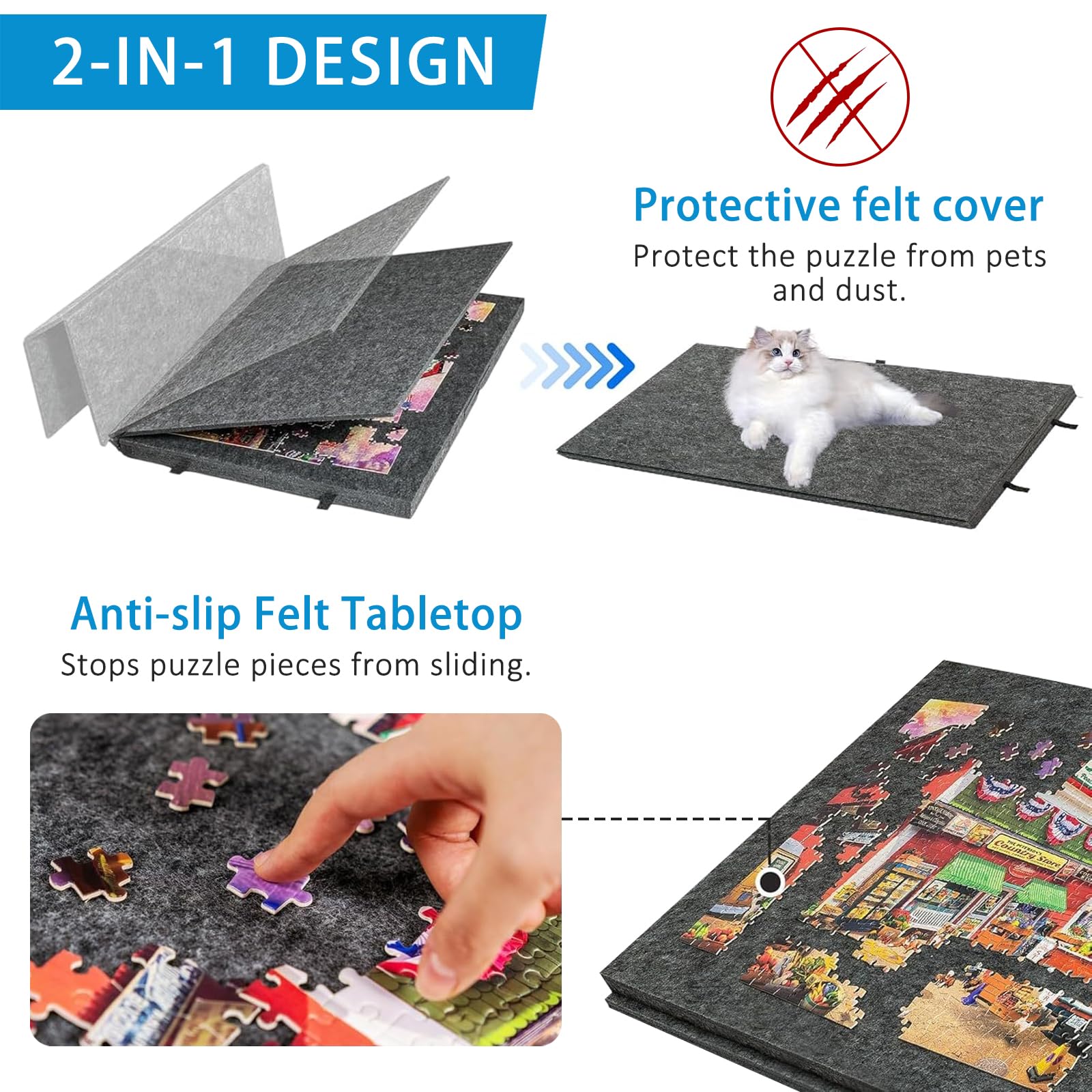 Tavolo per Puzzle Inclinabile con 6 Cassetti e Copertura - Tavola Leggera in Feltro per Fino a 1000 Pezzi - Con Supporto 2-in-1 e Maniglia da Trasporto - Ideale per Adulti e Appassionati di Puzzle