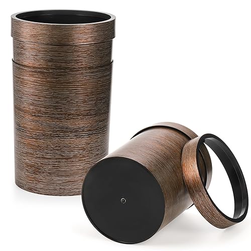 Miniatura 7 de Hipsteen - Paquete de 3 cubos de basura pequeños vintage, de plástico redondo de 1.7 galones, cubo de basura de grano de madera con anillo superior