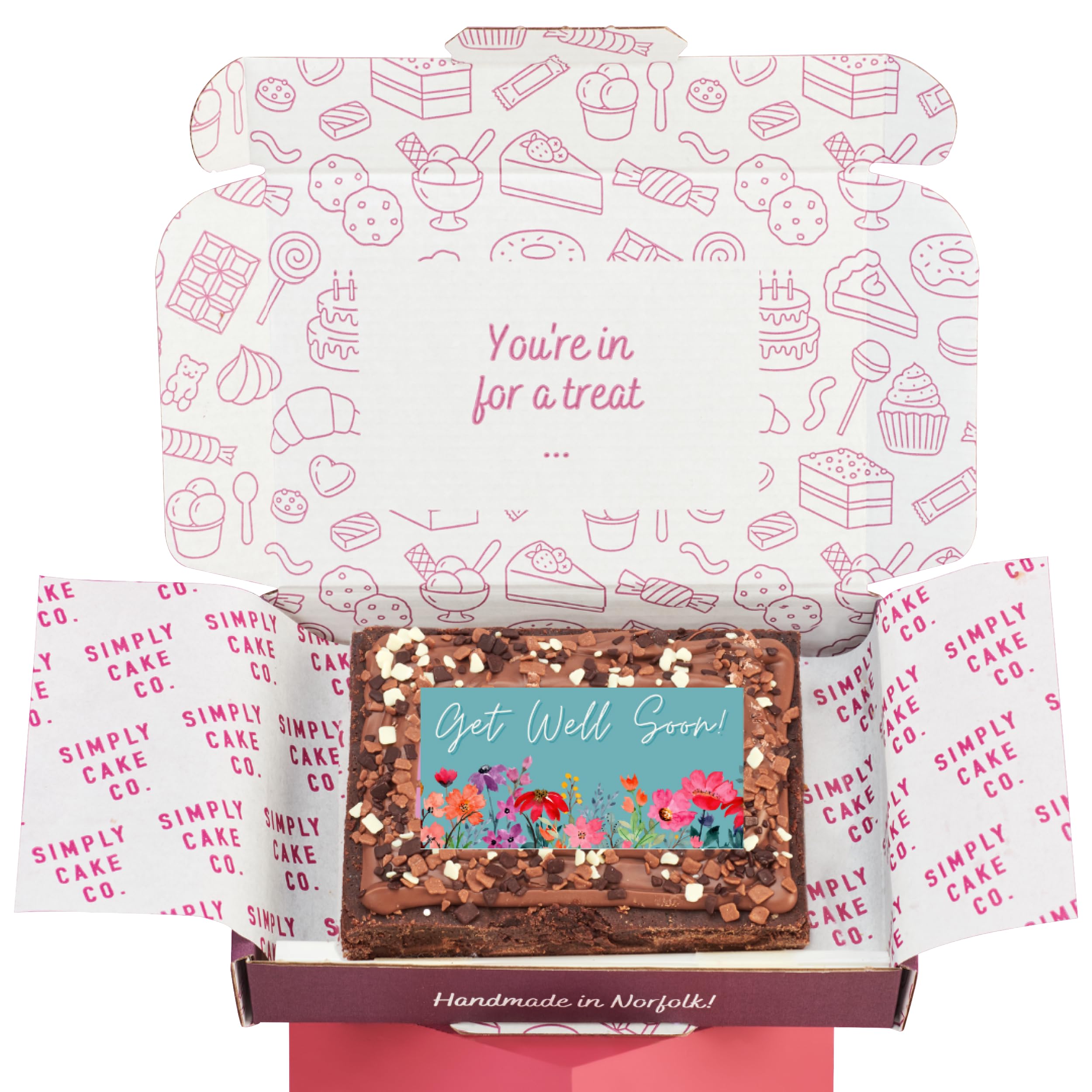Simply Cake Co.Get Well Soon Brownie Slab - Edible Design - Homemade Chocolate Brownie - Super Gooey & Indulgent - Flavourful - Luxury Treats - Sharing-Size Slab