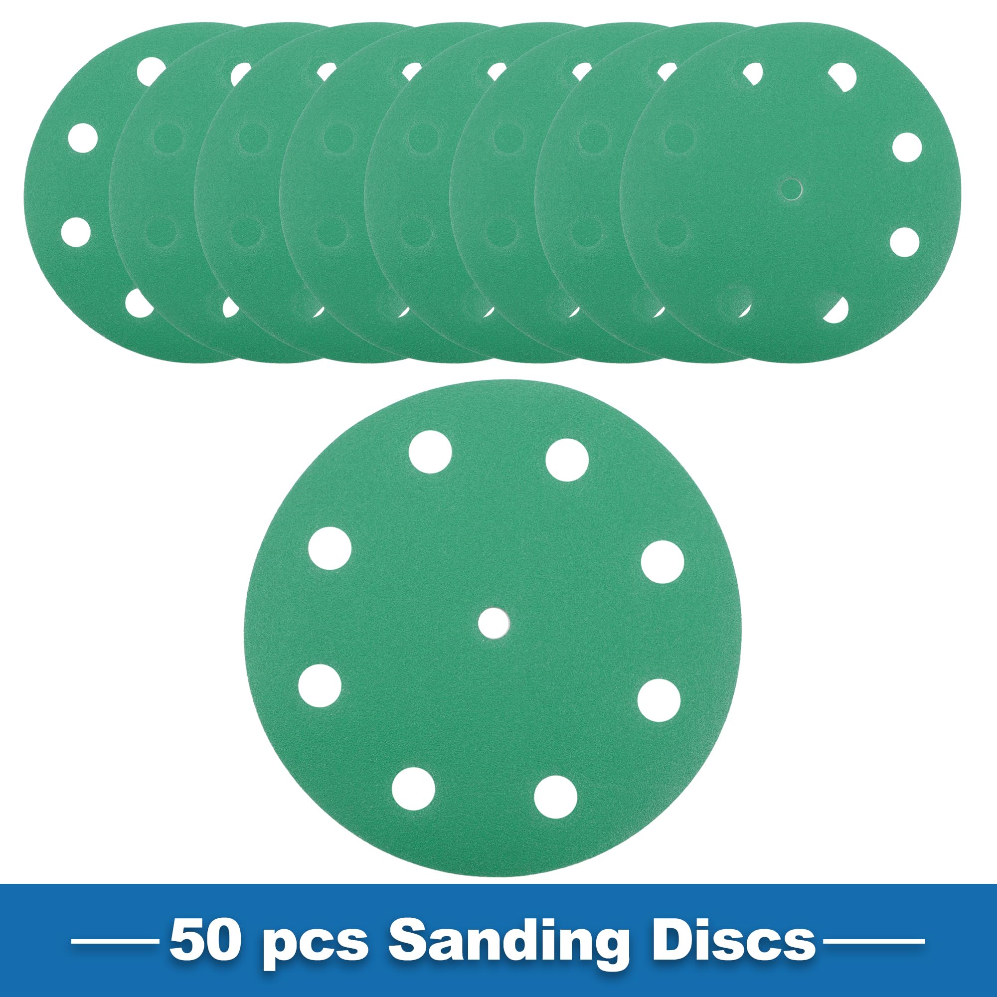 A ABSOPRO Sanding Discs 5 Inch 9 Hole 180 Grit Round Hook and Loop Sandpaper Aluminum Oxide Green 50pcs, 5" - Image 3
