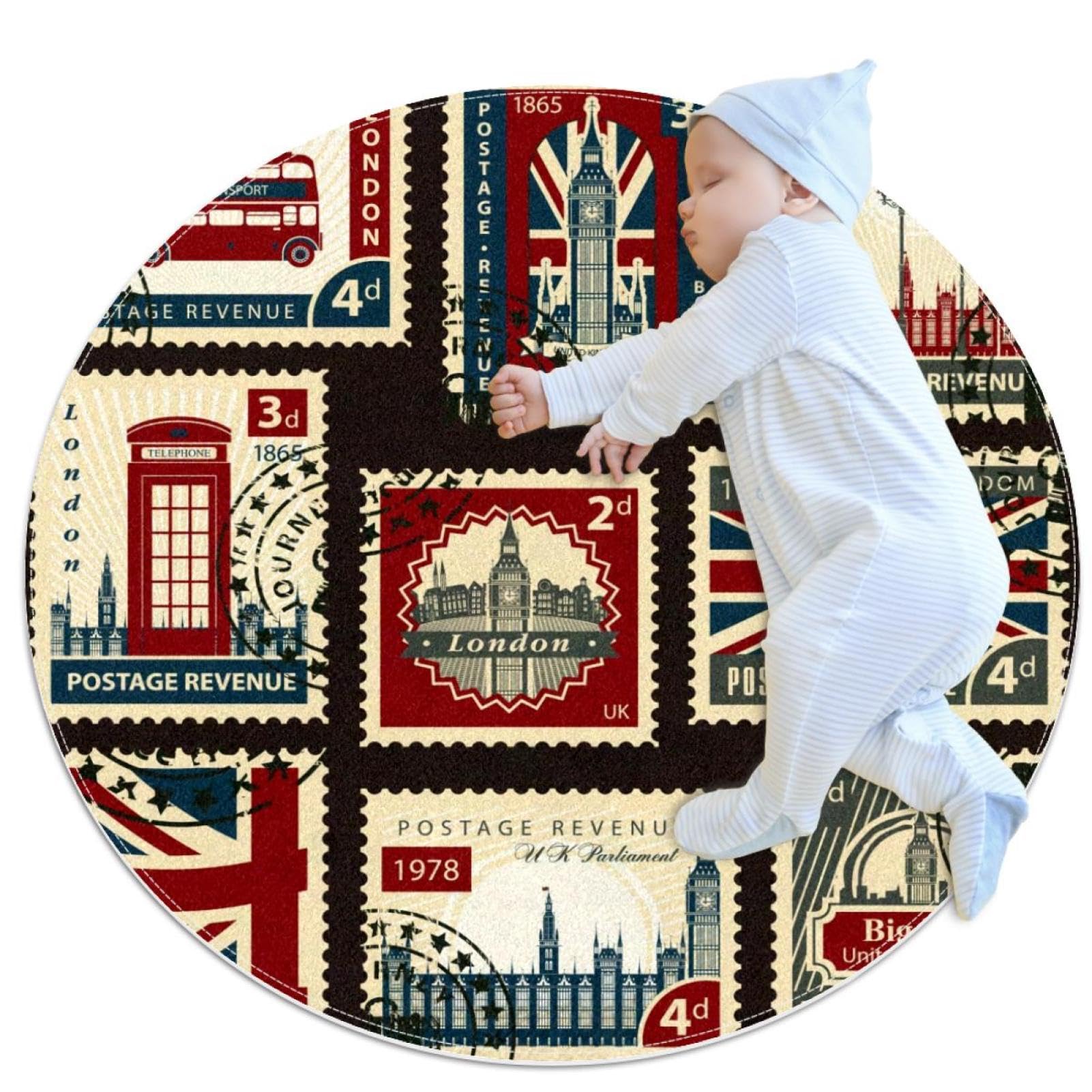 Tapis de sol rond motif Big Ben Londres de 1m de diamètre pour décoration de chambre et salon