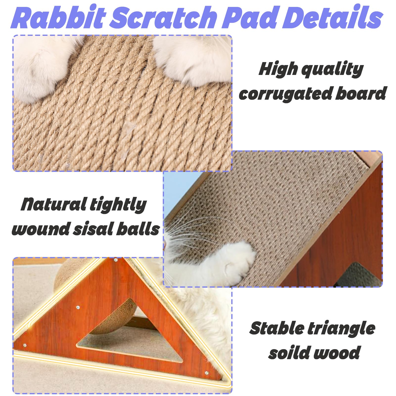 Kaninchen Kratzunterlage Karton, Natürlicher Sisal Bunny Kratzball 2-in-1 Kaninchen Anreicherung Spielzeug Haustier Kratzbaum Interaktives Spielzeug für Indoor Hasen Frettchen Chinchillas