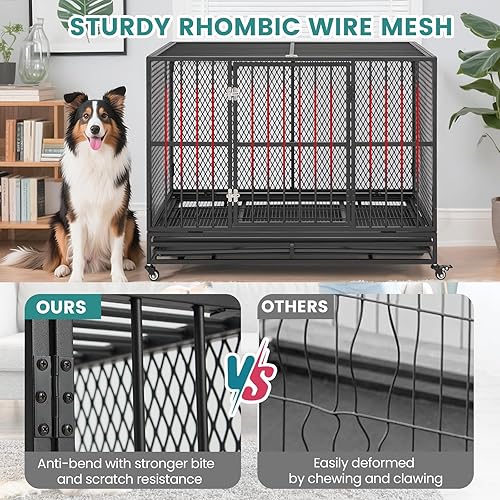 Miniatura 2 de Erinnyees Jaula para perros de 42 pulgadas, plegable, grande, para perros medianos y grandes, jaula de metal con ruedas con cerradura, cerraduras