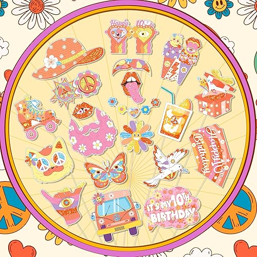 Miniatura 3 de 25 piezas de accesorios para cabina de fotos, decoraciones de fiesta retro boho para niñas, suministros de fiesta temática hippie para baby shower,