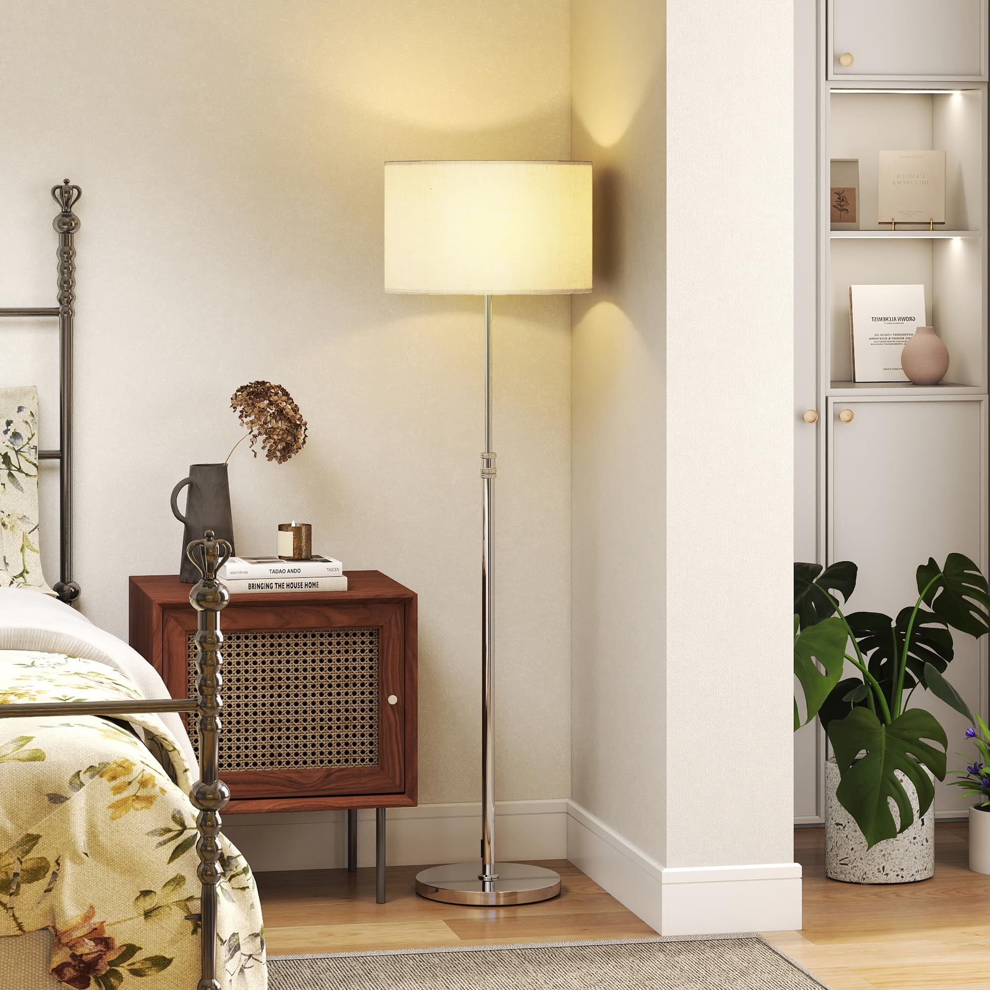 HOMCOM Stehlampe Dimmbar mit Leinenschirm E27 Höhenverstellbar Beige | Szenenmodis, Stehleuchte mit Timer, 3 Farbtemperaturen, Fußschalter, 2,4G Fernbedienung, Standleuchte für Schlafzimmer