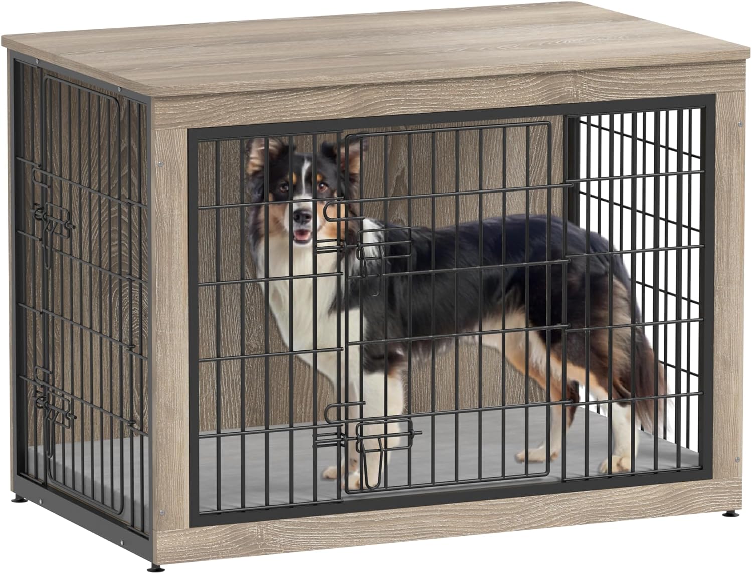 Dog crate functioning as furniture with double doors