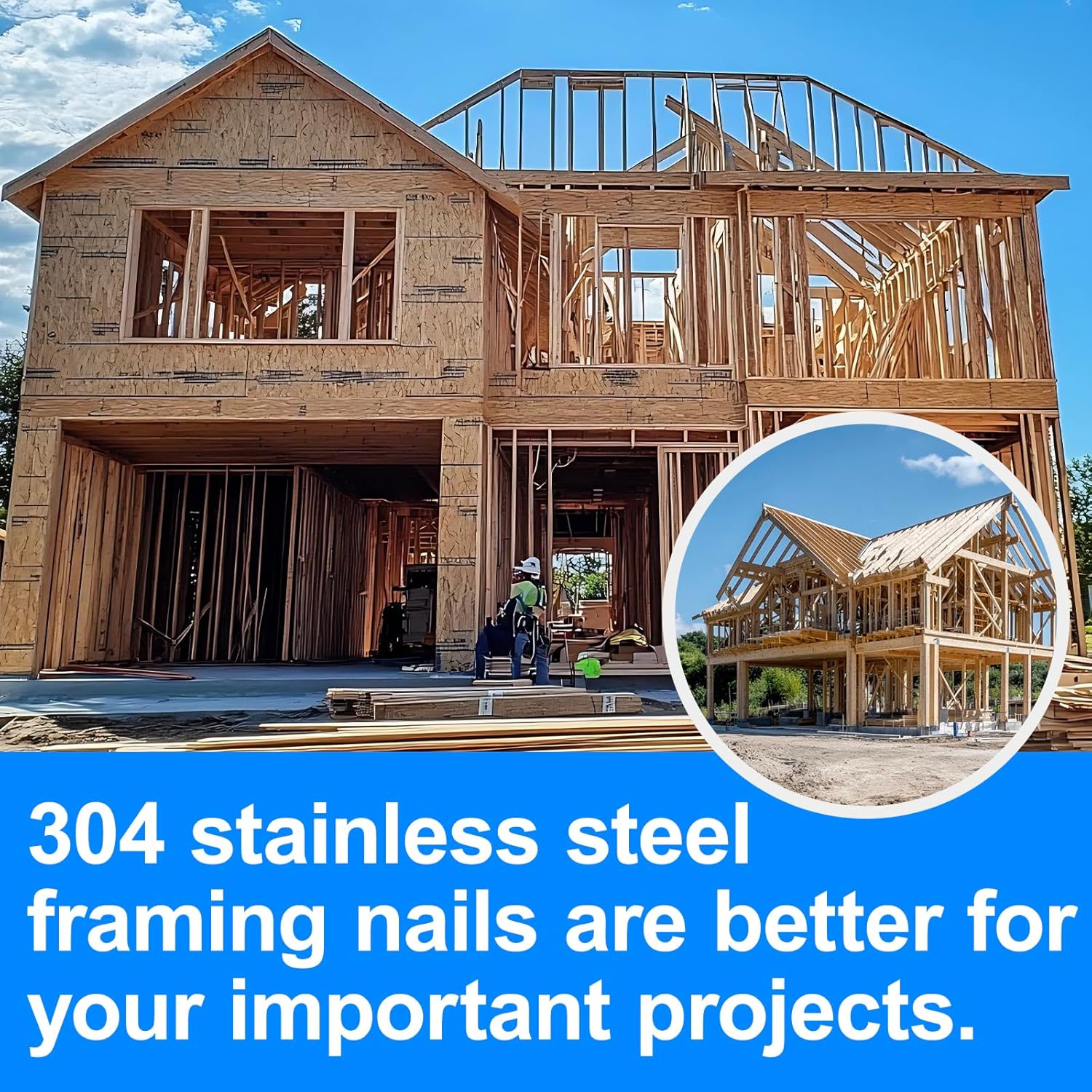 34-30 Degree Framing Nails 304 Stainless Steel D Head Smooth Shank Paper Tape Strip Nails for 30 to 34 degree Framing Nailer (3"-560PCS)