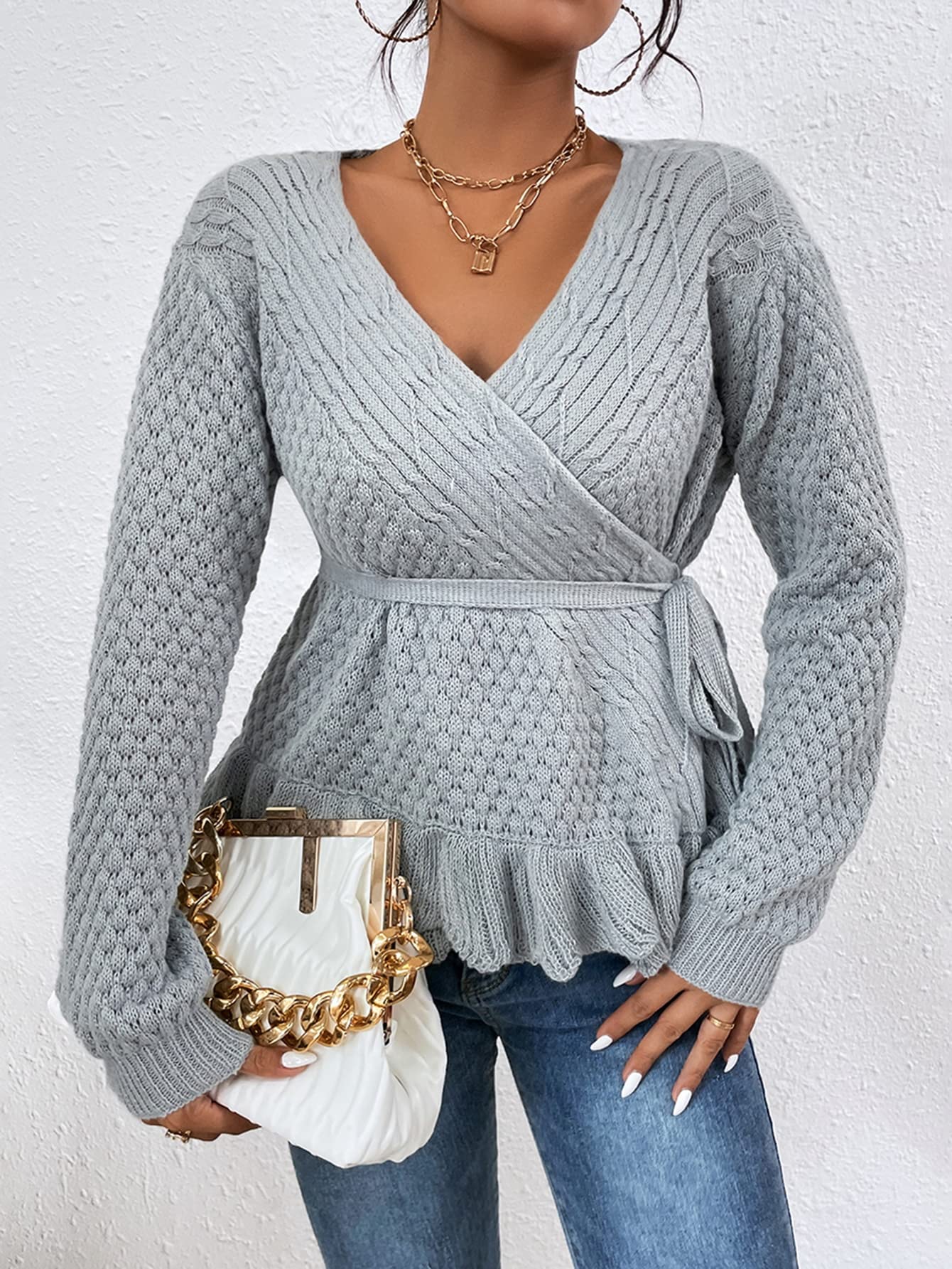 Andequal peplum shaggy knit bustier グレー peplum shaggy knit bustier – andequal