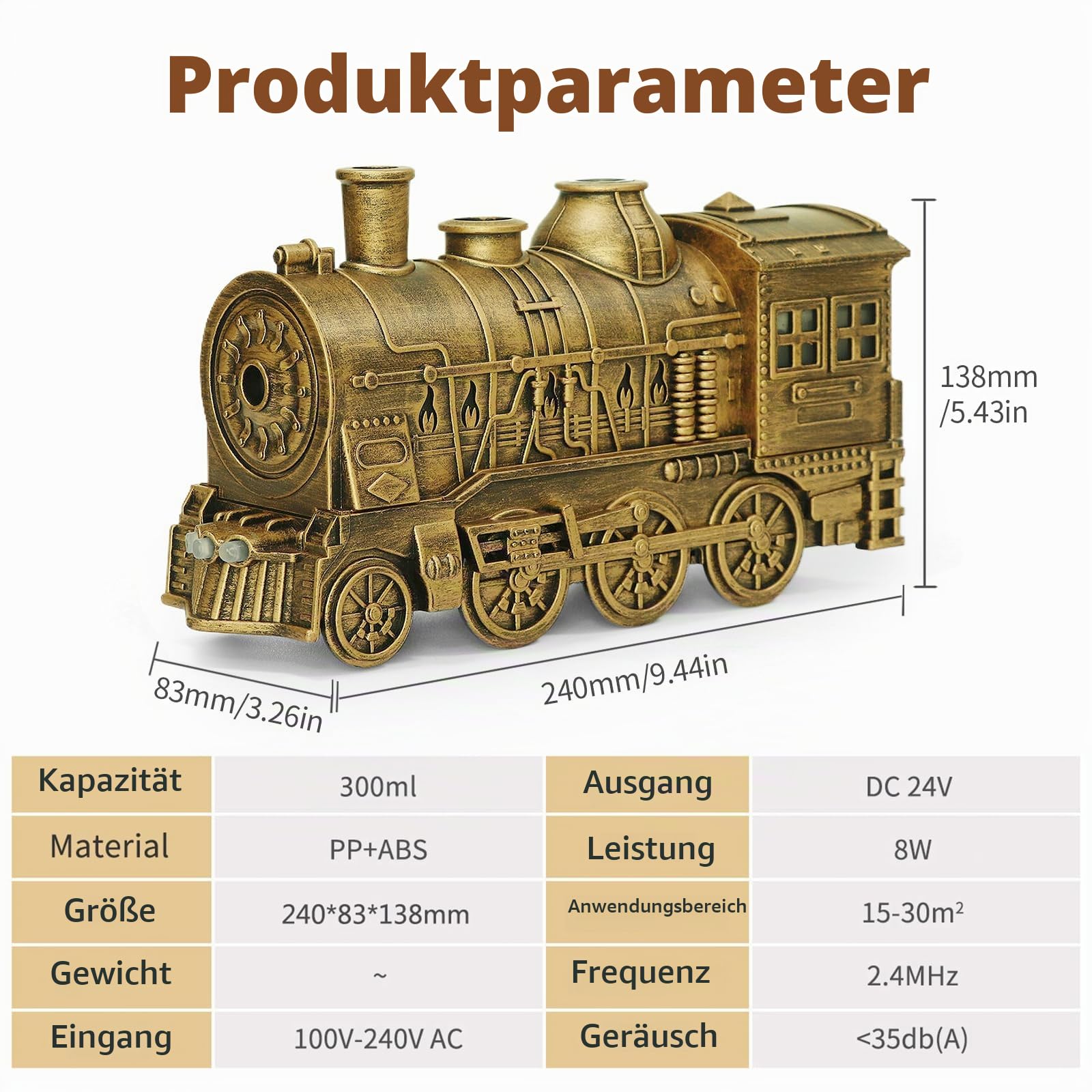 Aroma Diffuser für Duftöle,Perfume Diffuser,Luftbefeuchter, Zugdiffusoren für ätherische Ö-le(Nicht enthalten),Lokomotiven Luftbefeuchter mit Fernbedienung,für Schlafzimmer,Wohnzimmer (Farbe Bronze)