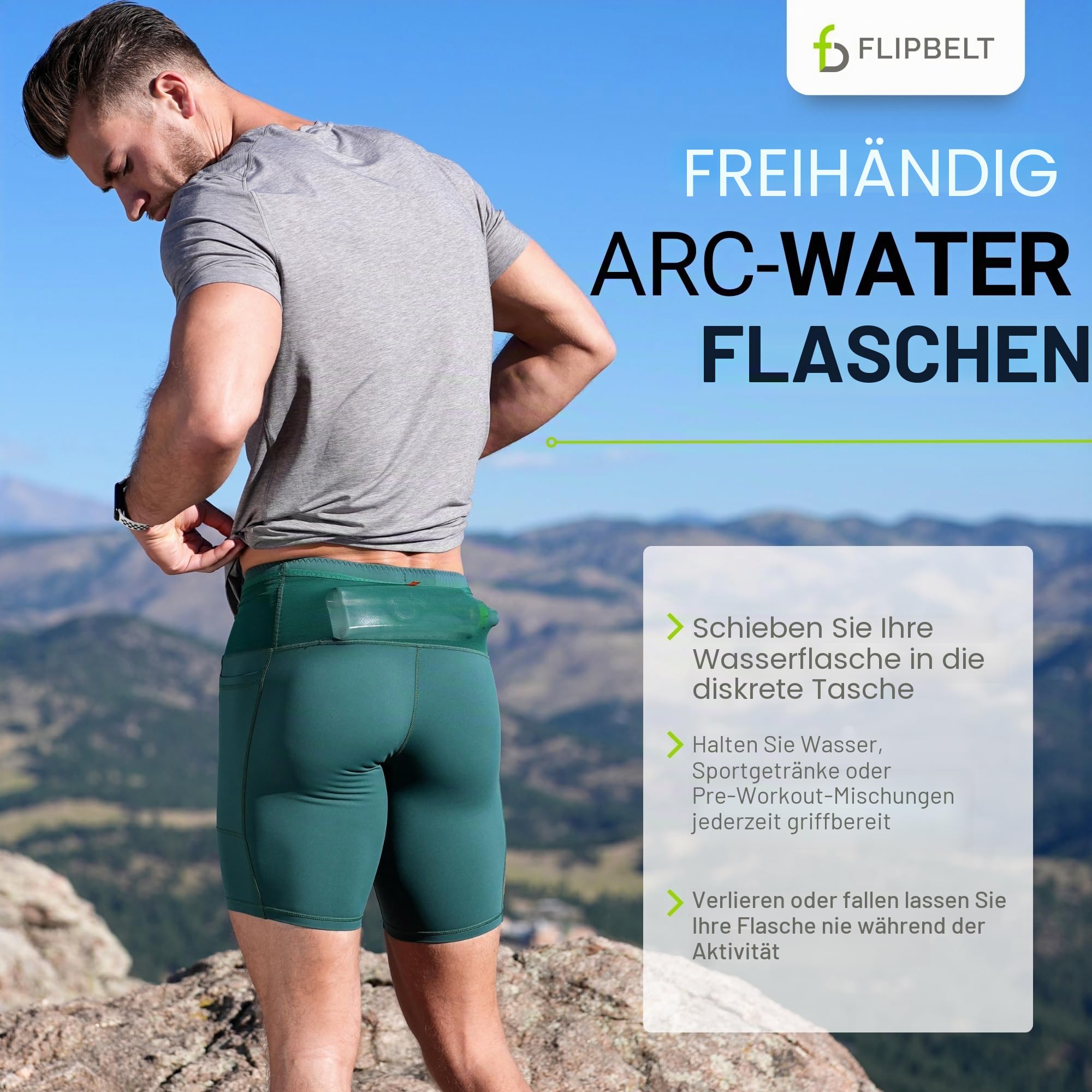 FlipBelt Arc Trinkflasche Laufgürtel, Gebogene Trinkflasche, 300 ml, Grün