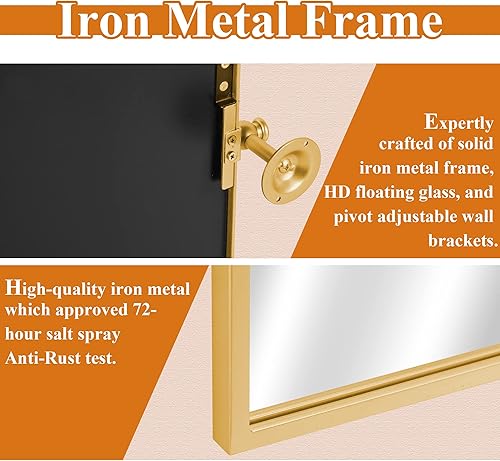 Miniatura 6 de NeuType Espejos de baño para pared, espejo de pared de granja, espejo pivote de baño para entradas, salas de estar, marco de metal, rectangular,