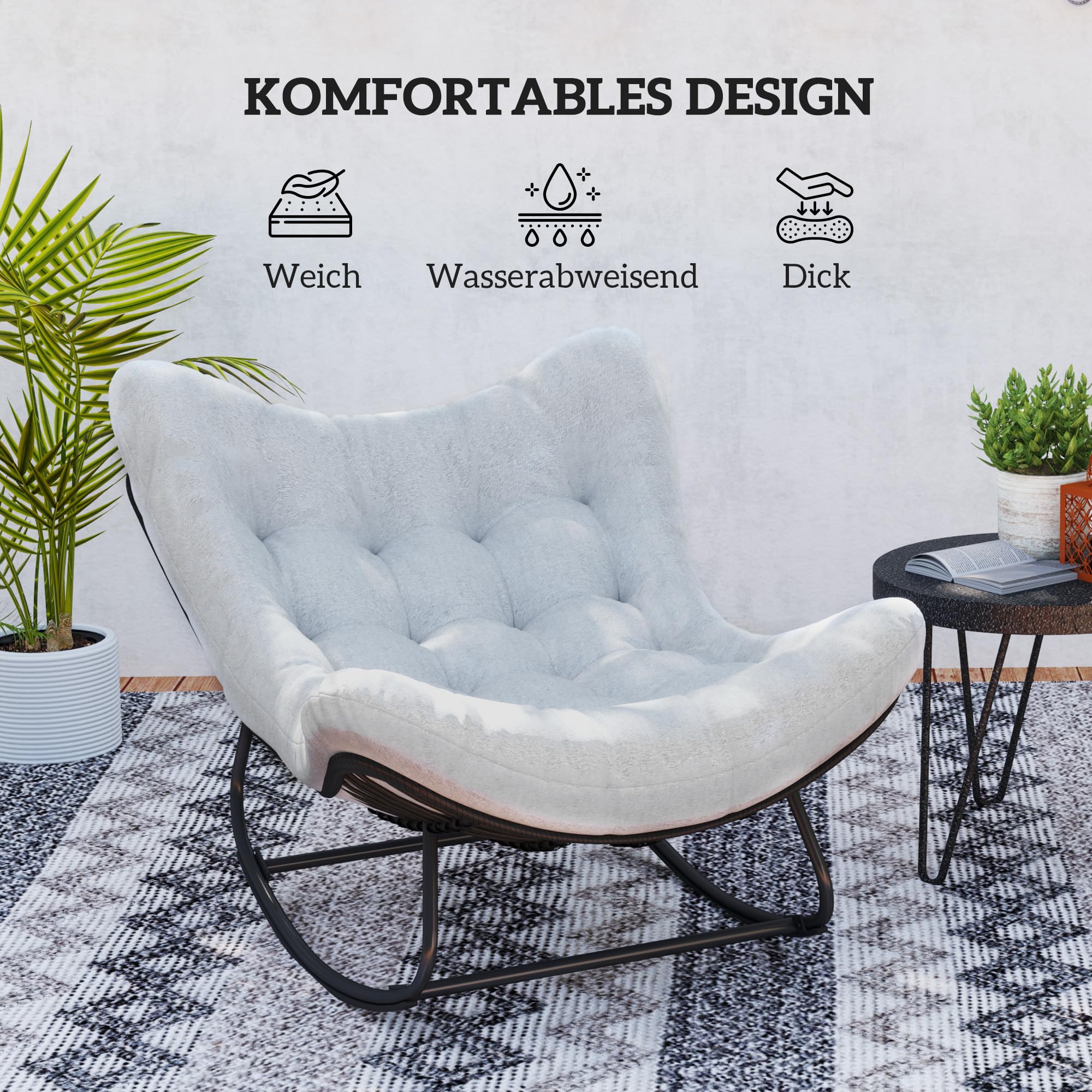 Outsunny Rattan Schaukelstuhl Gartenbank mit Stahlrahmen Kissen, Schaukelbank Gartenschaukel Outdoor Bank Sitzbank Gartenmöbel Parkbank für Garten Terrasse Park 98 x 111 x 74 cm Grau