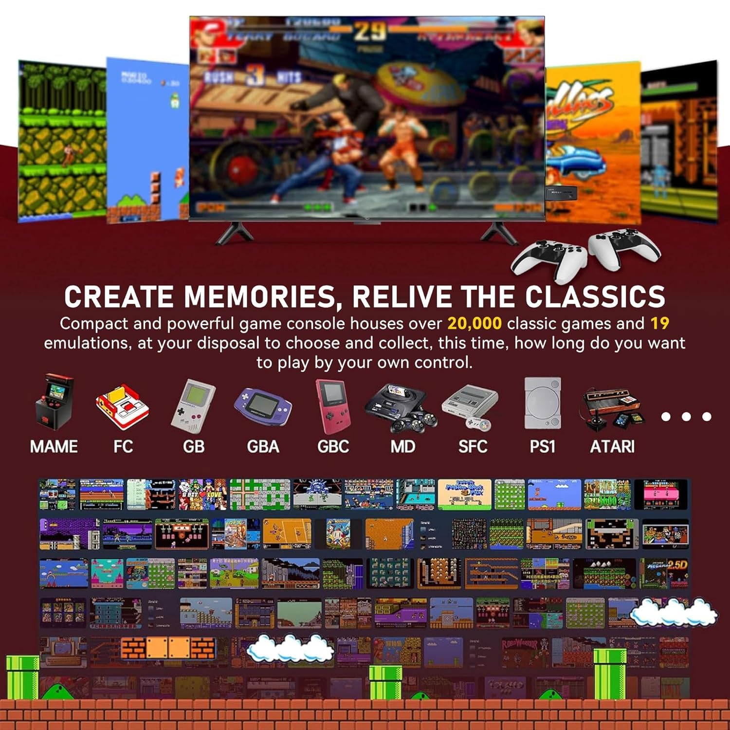 CRUPED 2025 New Retro Game Console, Nostalgia Gaming Stick, Classic Video Games with 4K HDMI, 20,000+ Games and 19 Emulators, Upgraded Dual 2.4G Wireless Controllers 64GB 1