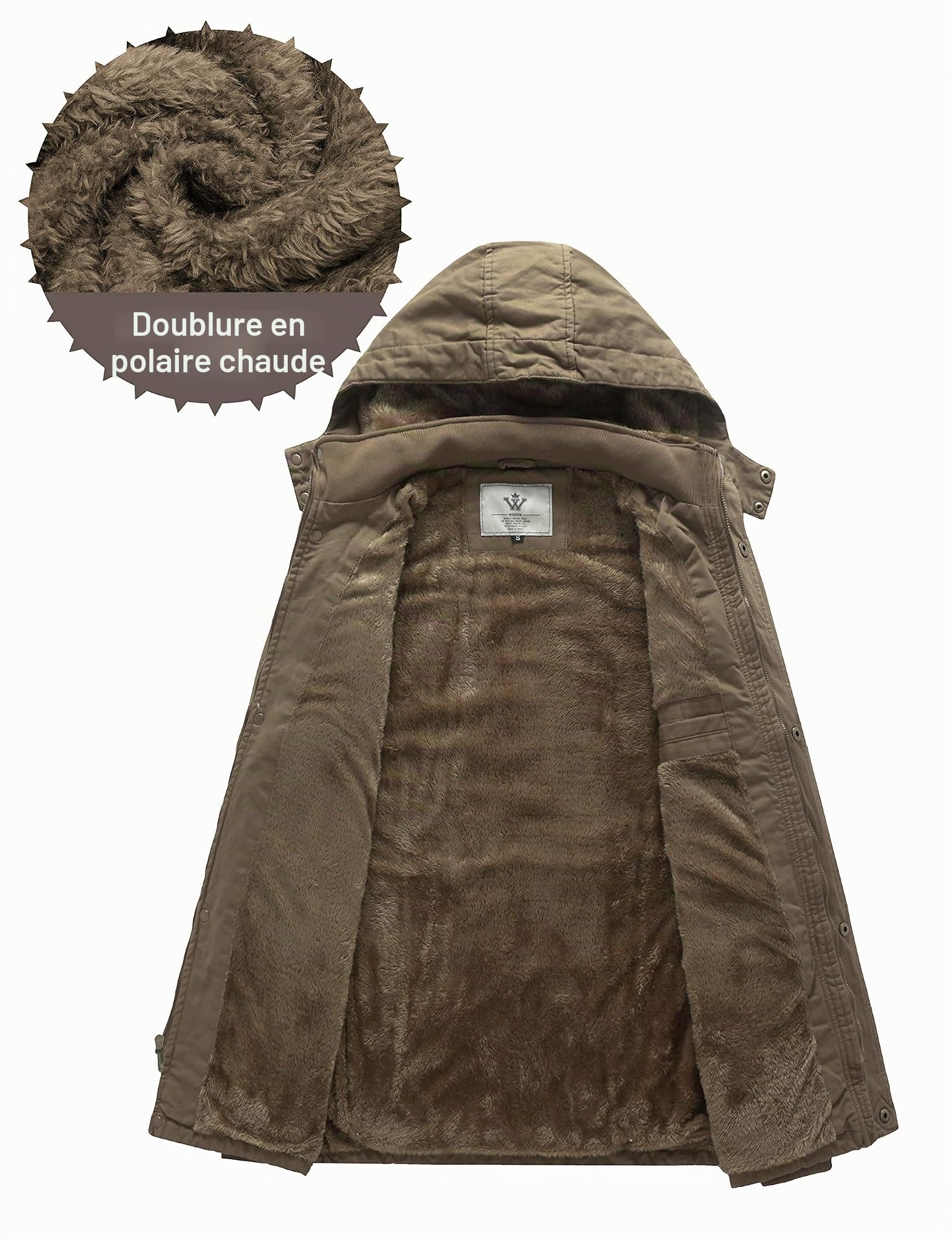 WenVen Homme Veste à Capuche en Coton Classique Chaud Polaire Parka