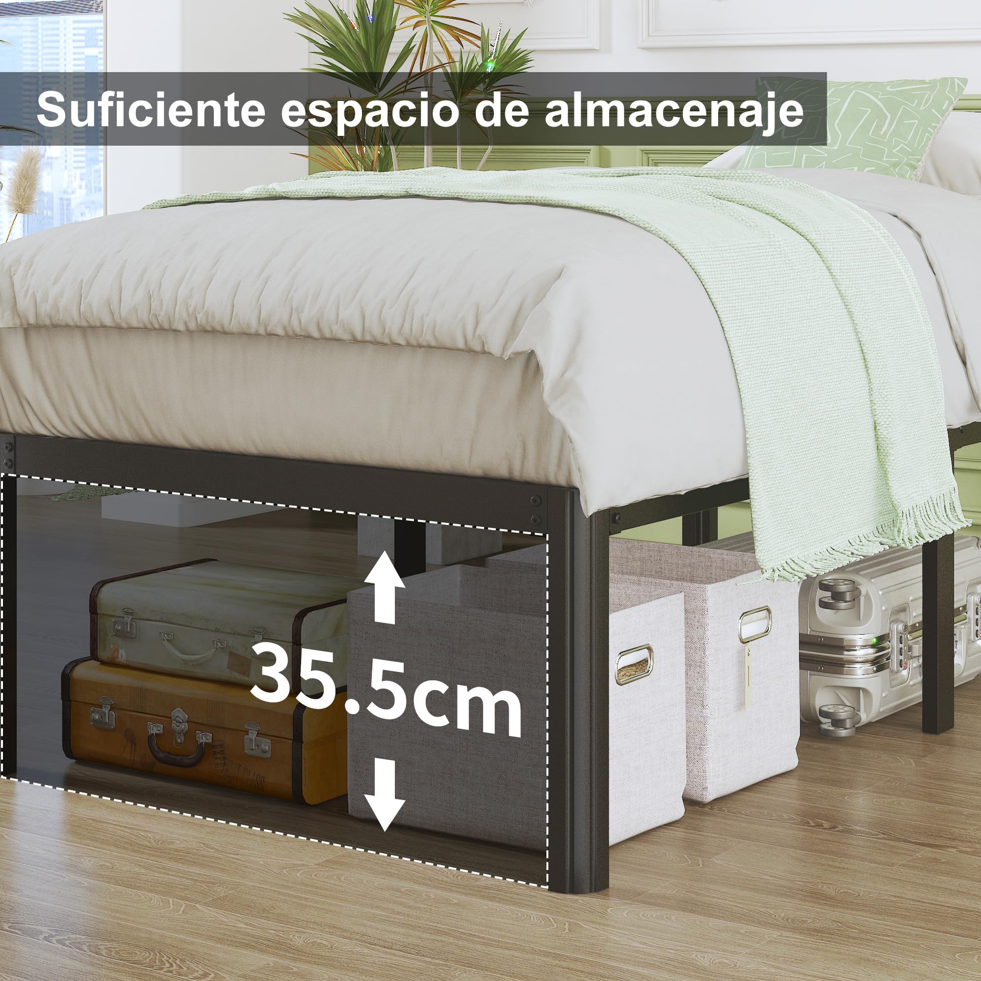 Lutown-Teen Cama Matrimonio de 150x190 cm con Patas Redondeadas 41 cm de Altura, Soporte Metálico Resistente, Silencioso, fácil Montaje, Negro