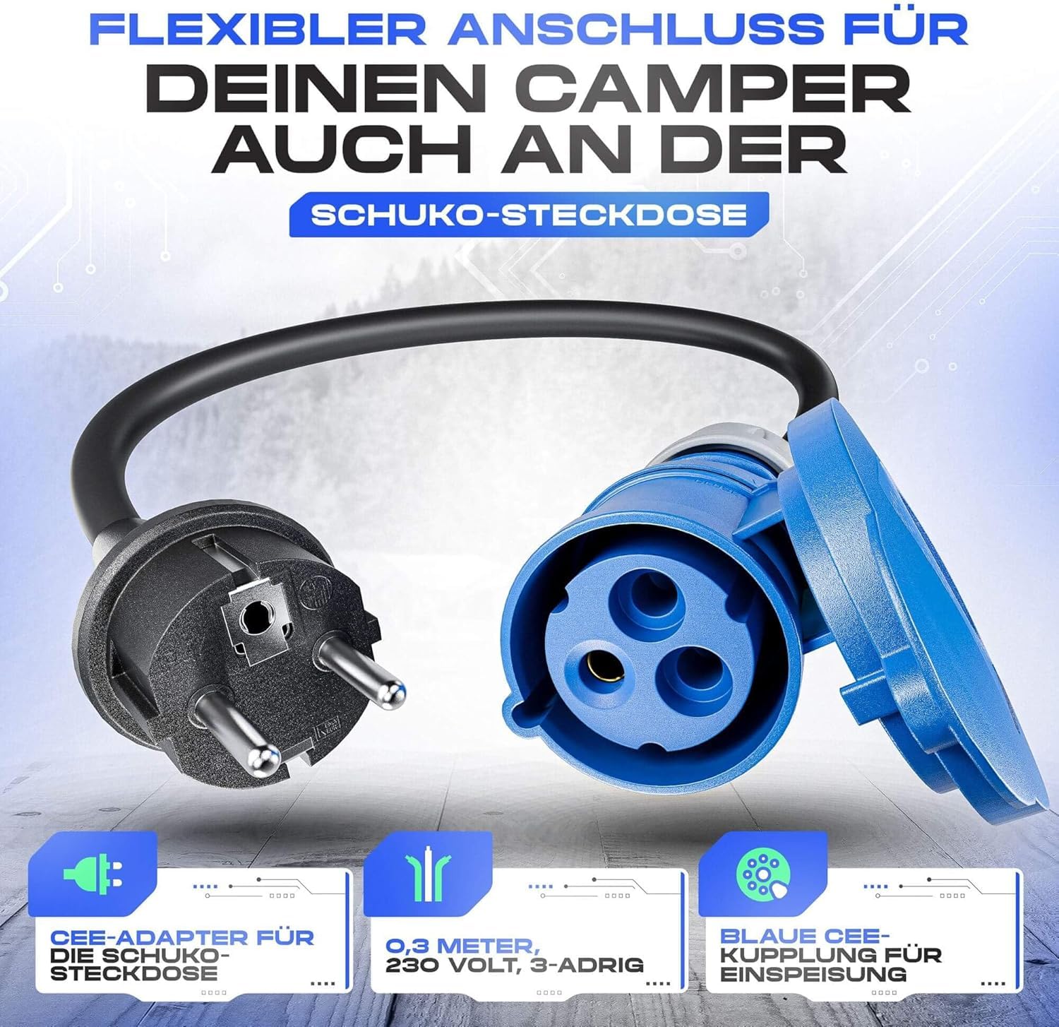 IntuiFlex Camping Kabeltrommel Set - CEE Kabel 25m auf Kabelrolle + 1,5m  Anschlusskabel + CEE Adapter - Campingkabel H07RN-F 3G 2,5mm Kabeltrommel  Camping Wohnwagen Wohnmobil Zubehr IP44 Outdoor : Amazon.de: Baumarkt