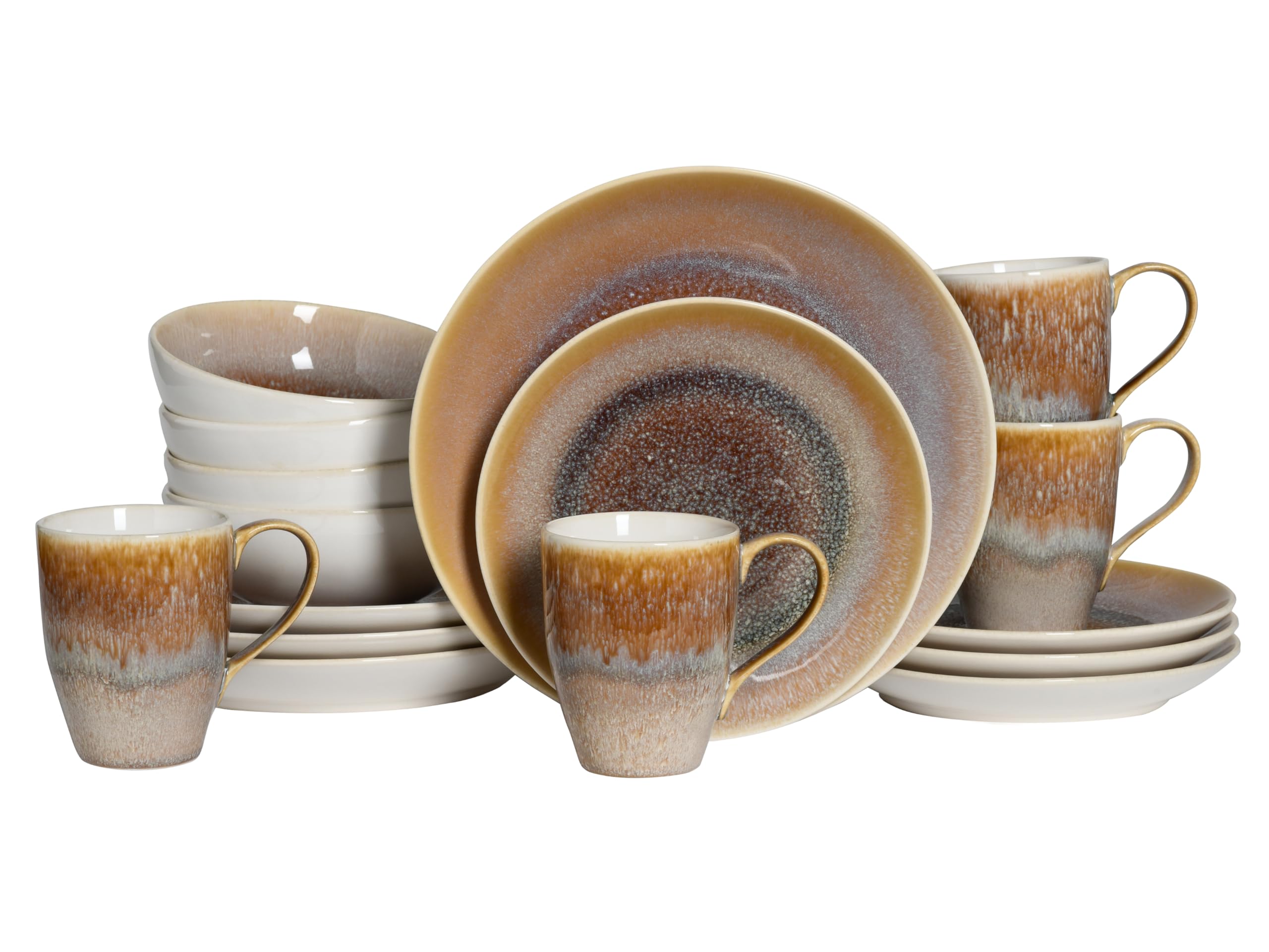CreaTable, 24304, seria Caldera Sand, 16-częściowy zestaw naczyń dla 4 osób, serwis kombi z kamionki, nadaje się do mycia w zmywarce i używania w kuchence mikrofalowej, wysokiej jakości produkcja
