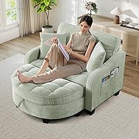 Vista 1 de Silla Chaise Lounge de Interior, Silla de Sofá de Chenilla de Gran Tamaño con Otomana de Almacenamiento y Respaldo Ajustable, Sofá Biplaza Cian