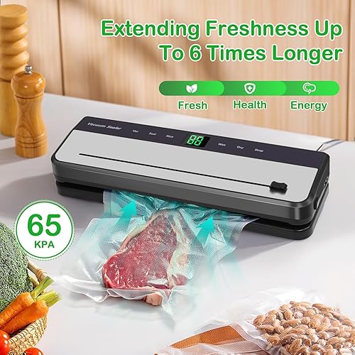 Miniatura 2 de Máquina selladora al vacío para guardar alimentos, potente máquina de envasado al vacío 6 en 1, sellador de bolsas, sellador de alimentos