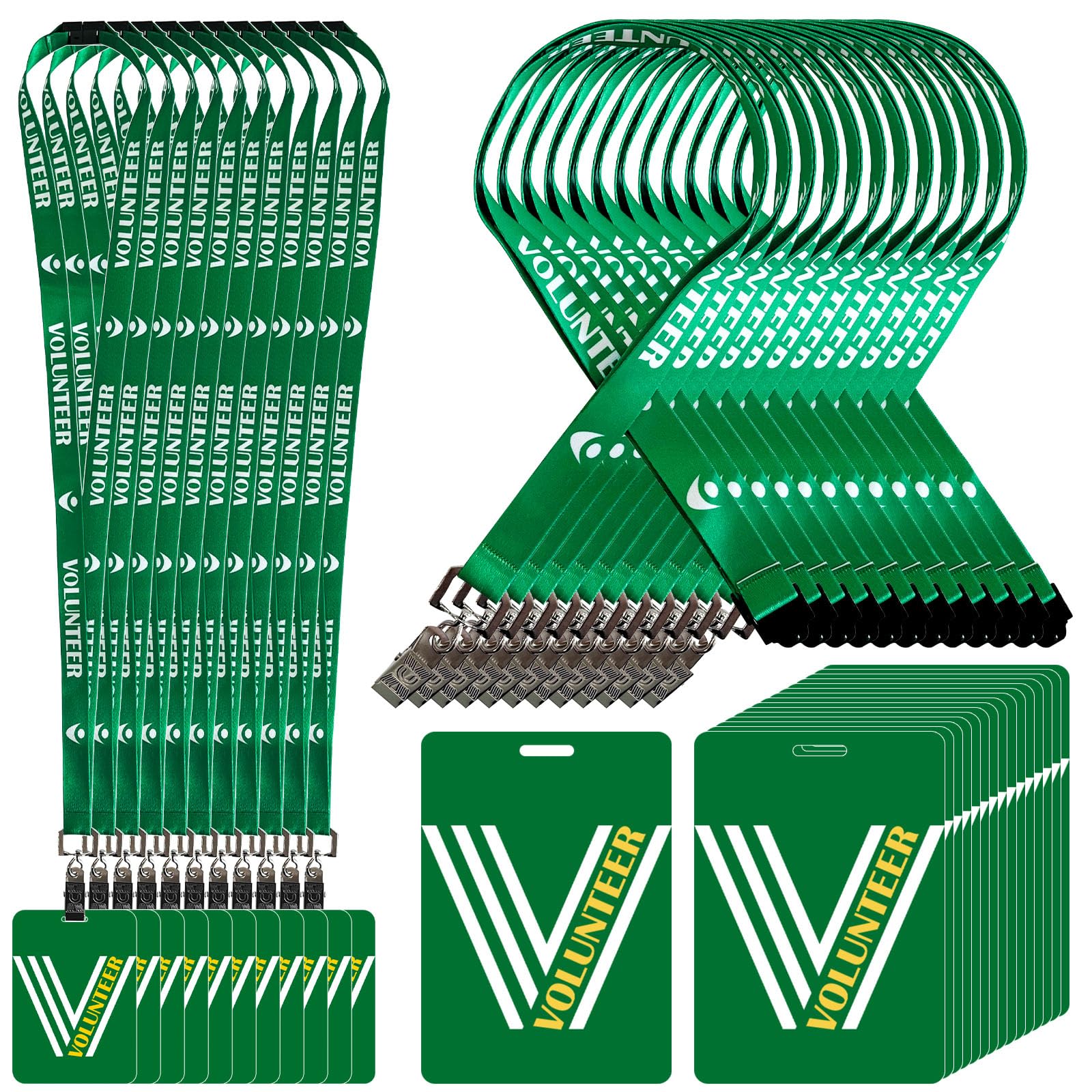 30 Pack Volunteer Lanyard with PVC Card Pass Volunteer Identification ID Badges Bulk Breakaway Lanyard for Activity Fundraising Church School Events Donation Activities