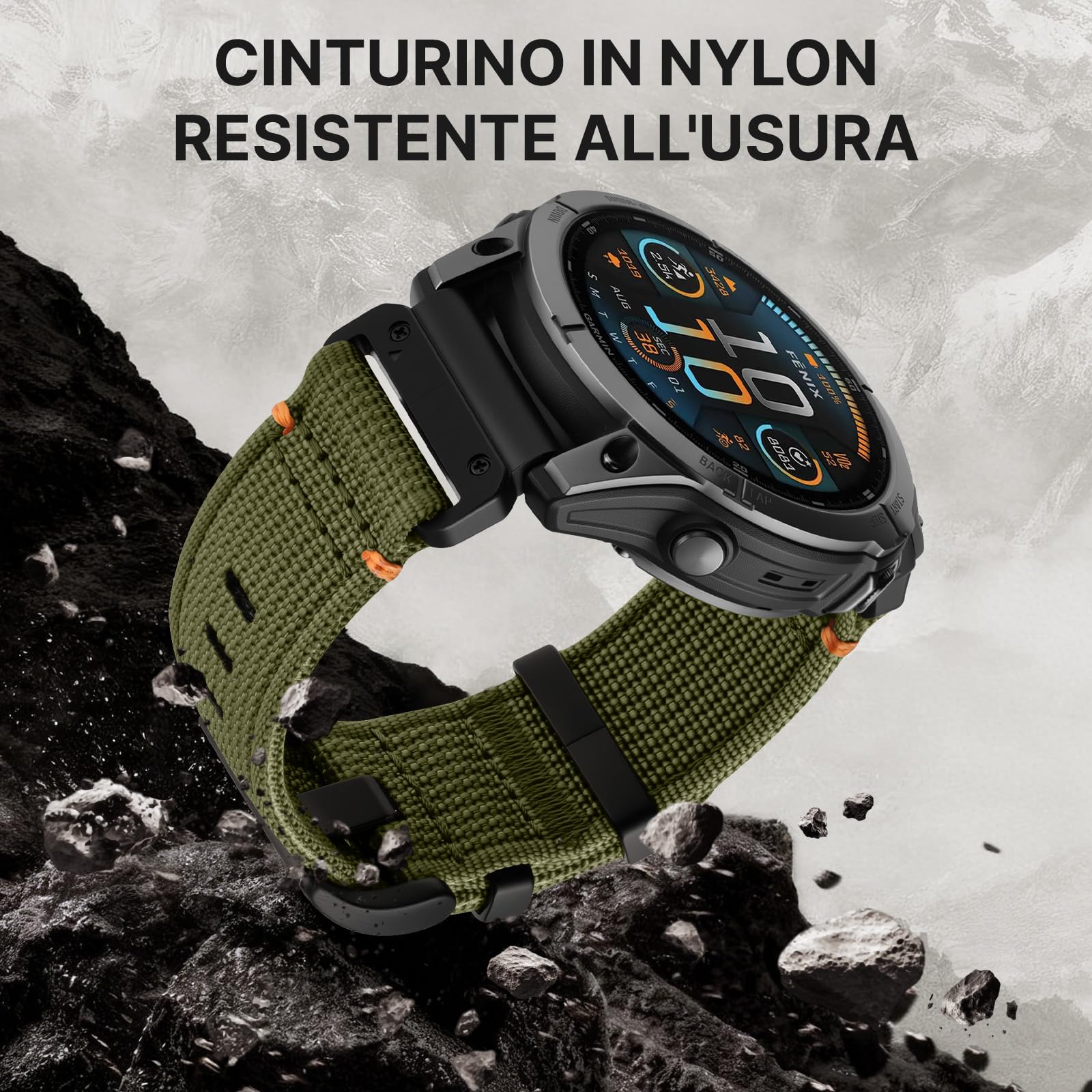 Bandletic 22mm 26mm QuickFit Cinturino Compatibile con Garmin Fenix 8 47mm/51mm, per Fenix 7/6/5/3, Cinturino in Nylon per Epix/Forerunner/Instinct/Enduro/Tactix/Descent/Quatix/Tactical/Tide/Solar