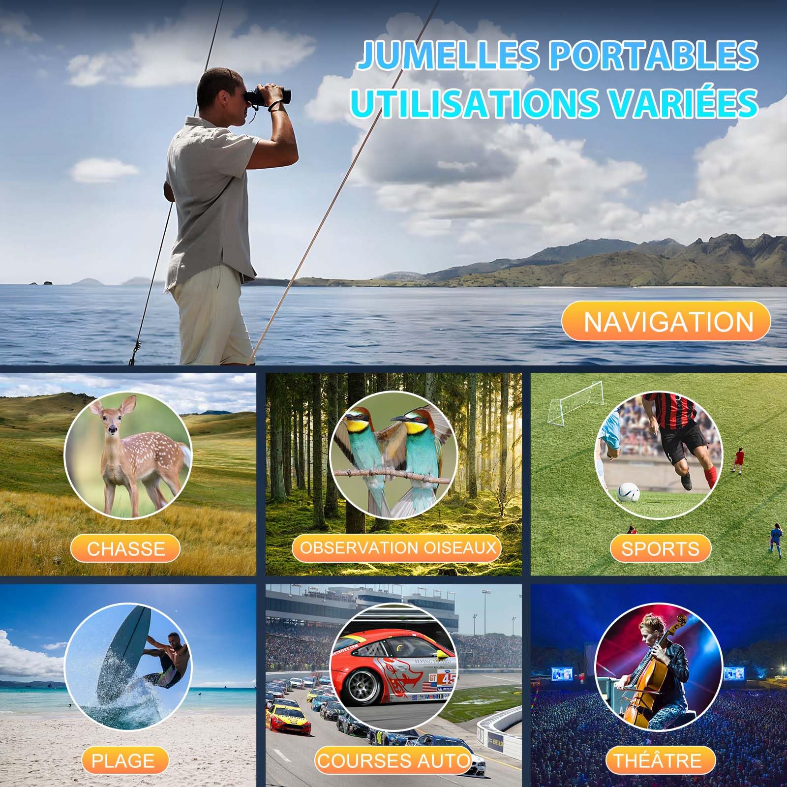 Jumelles compactes 20 x 60 pour Adultes, Haute Puissance, étanches et antibuée pour Observation des Oiseaux avec Vision en Faible luminosité, Chasse, Voyage, Sac de Transport Inclus