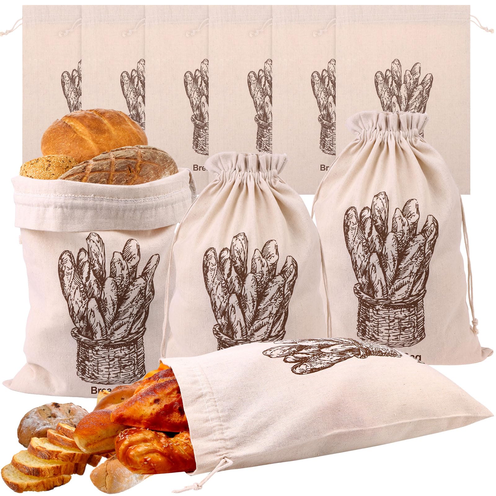 10Pcs Large Linen Bread Bag for Homemade Bread 11x15" Reusable Bread Storage Burlap Drawstring Bread Bags Bread Container Natural Linen Bread Bags for Bakery Baguette Picnic Wedding Wrapping