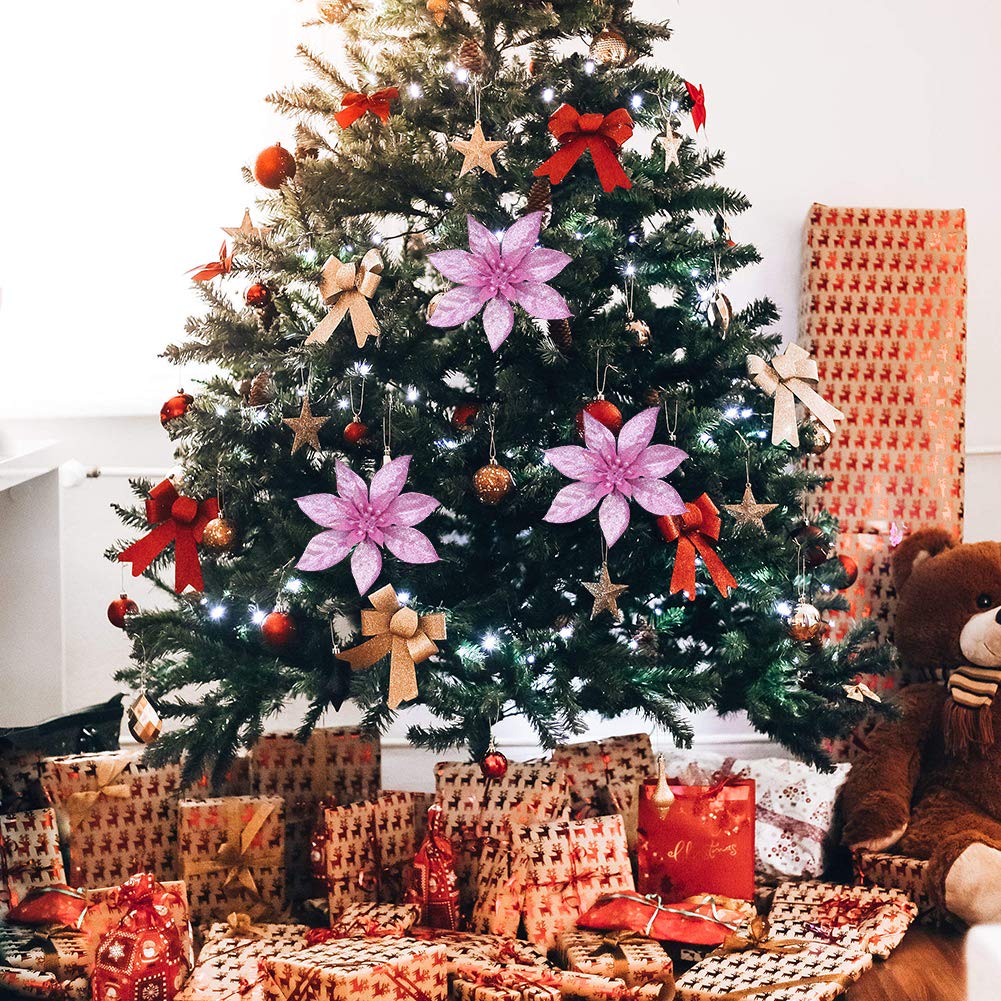 Noel Glitter Poinsettia çiçekler yapay noel çiçekleri noel ağacı wreakler düğün