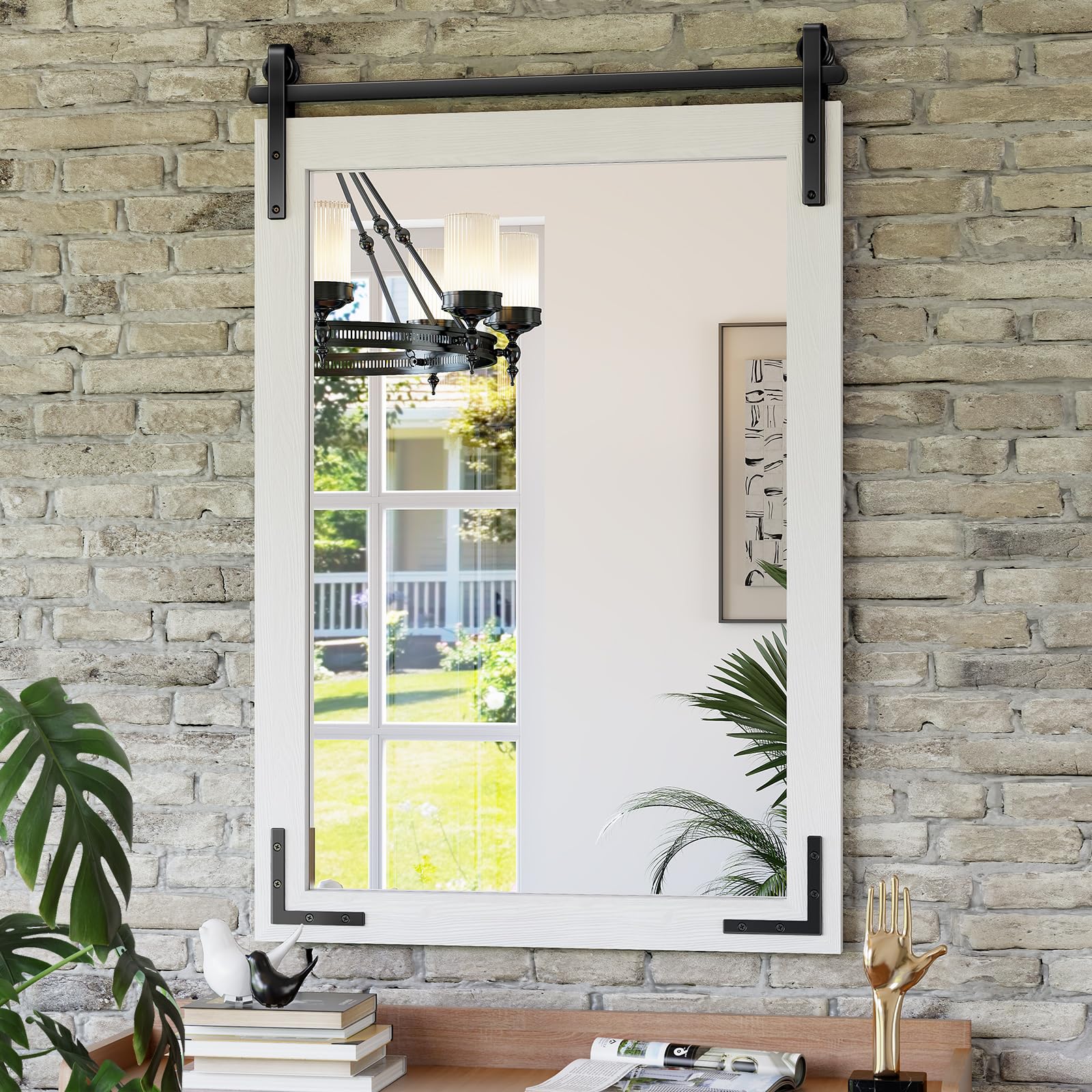 24x36 Inch Farmhouse Mirror for Bathroom, White Wood Framed Rustic Mirror, Rectangle Wall Decor Mirrors for Entryway, Living Room, Courtyard